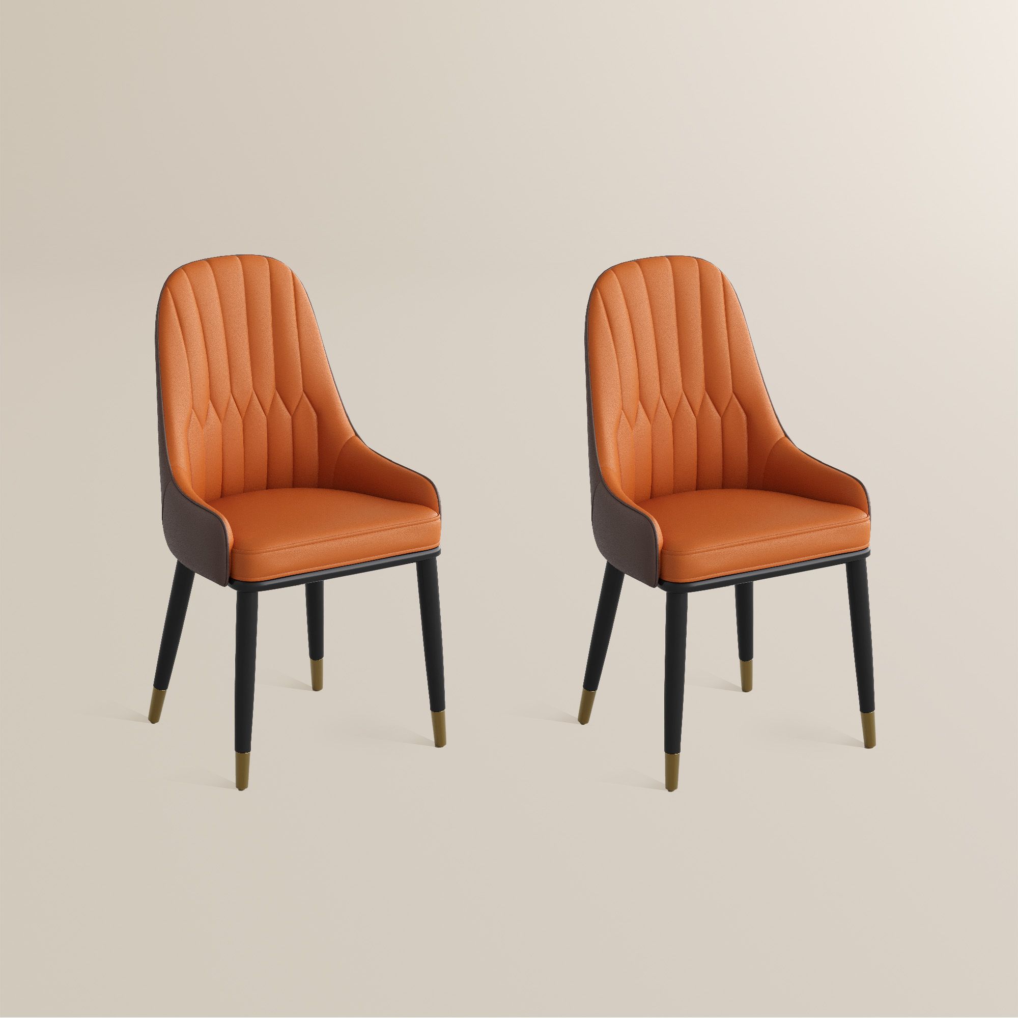 Modern Orange & Brown PU Leather Dining Chairs