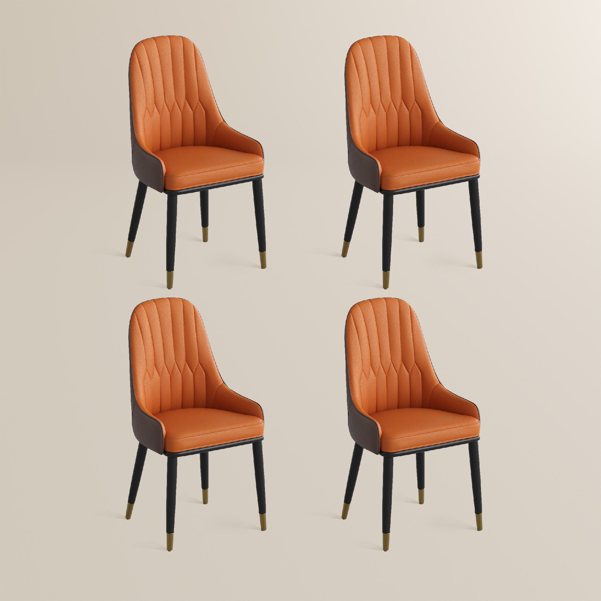 Iron Orange & Brown PU Leather Dining Chairs