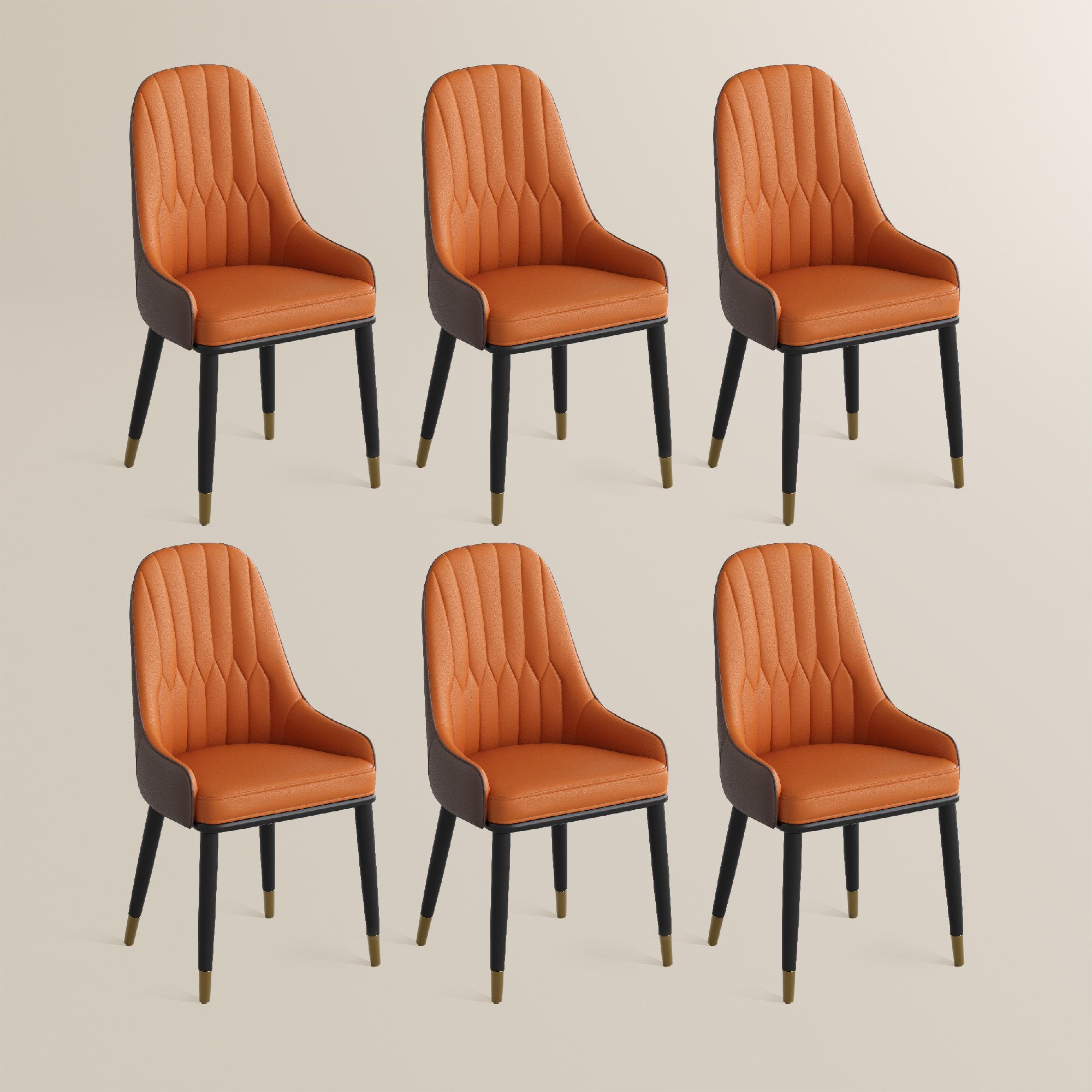 Beige Orange & Brown PU Leather Dining Chairs