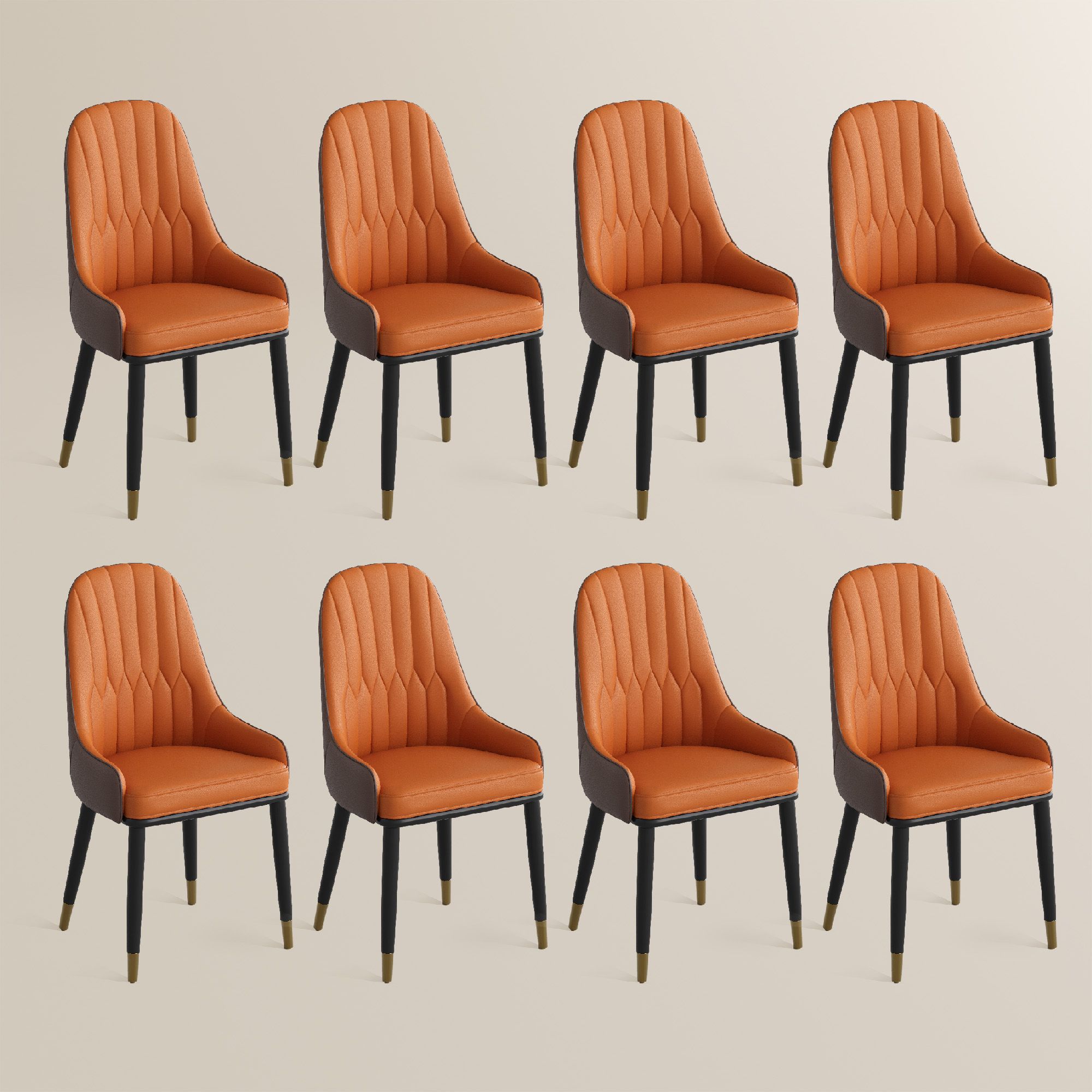Modern Orange & Brown PU Leather Dining Chairs