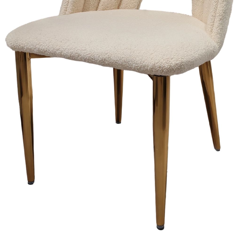 Side Chairs Beige & Gold Bouclé Dining Chairs
