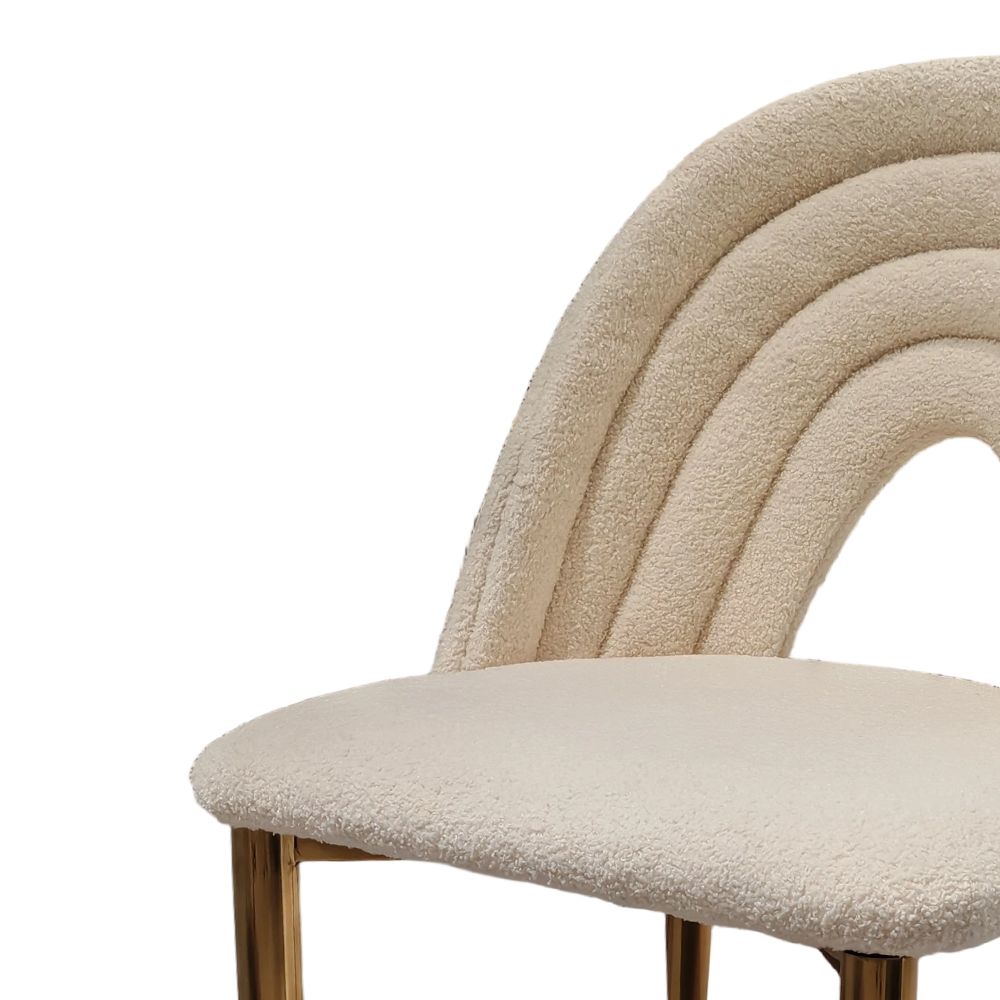 Side Chairs Beige & Gold Bouclé Dining Chairs