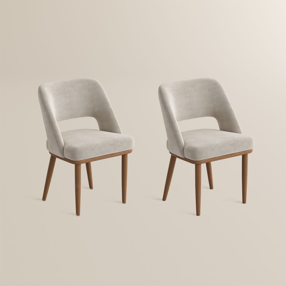 Easy Assembly Beige & Light Walnut Cotton Linen Dining Chairs