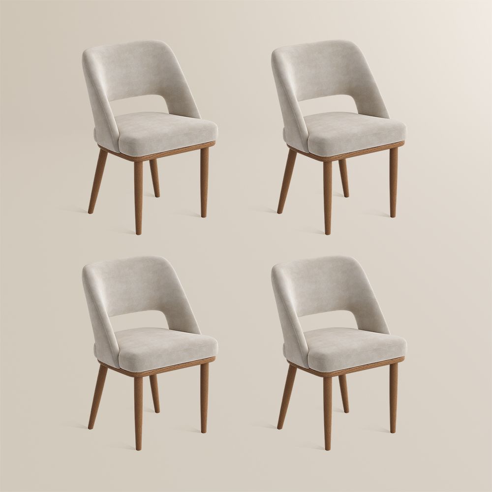 Easy Assembly Beige & Light Walnut Cotton Linen Dining Chairs
