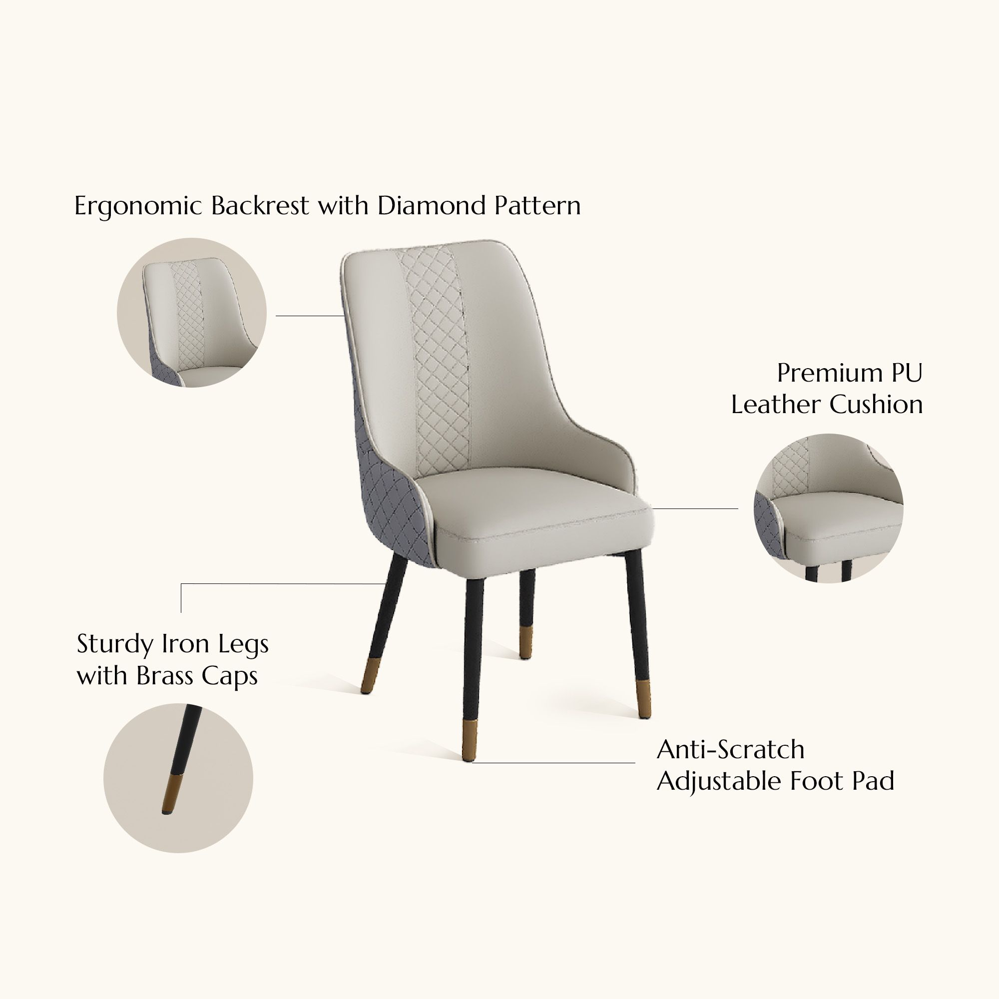 PU Leather Gray PU Leather Dining Chairs
