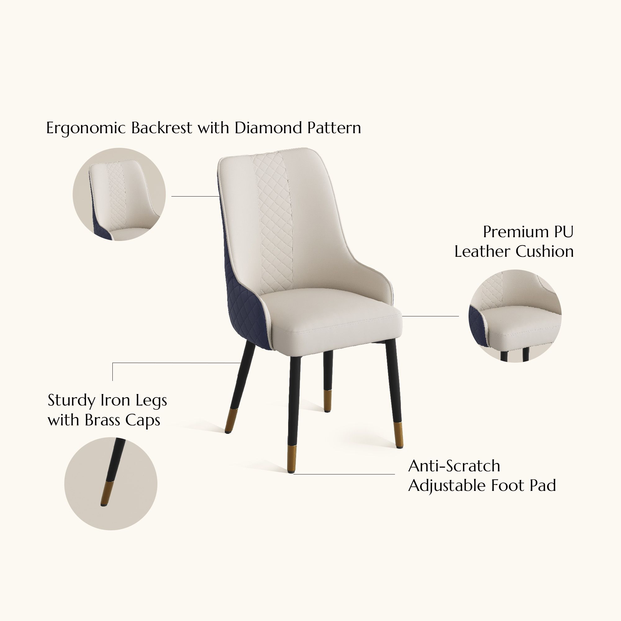 Armchairs Navy Blue PU Leather Dining Chairs