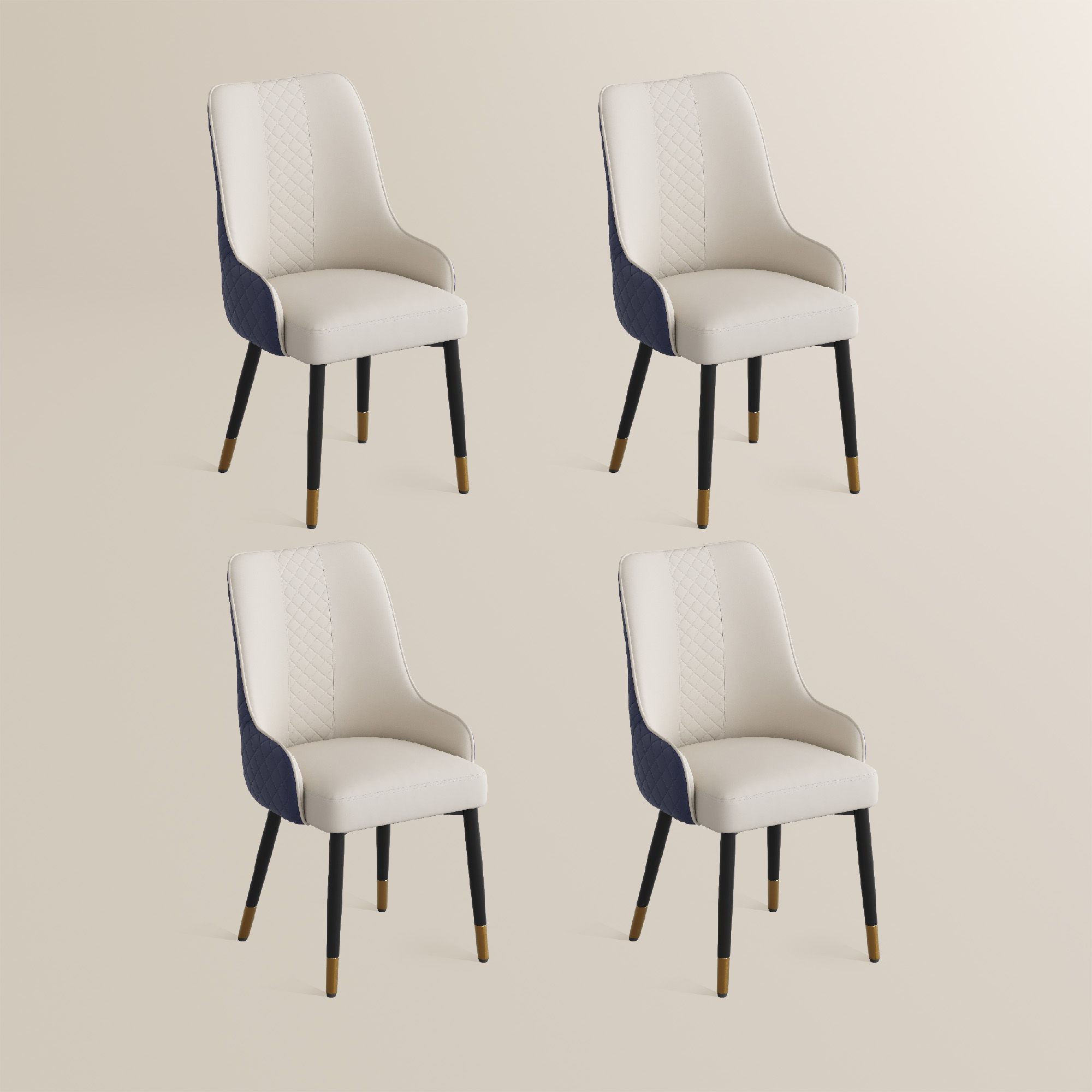 Light Gray Navy Blue PU Leather Dining Chairs