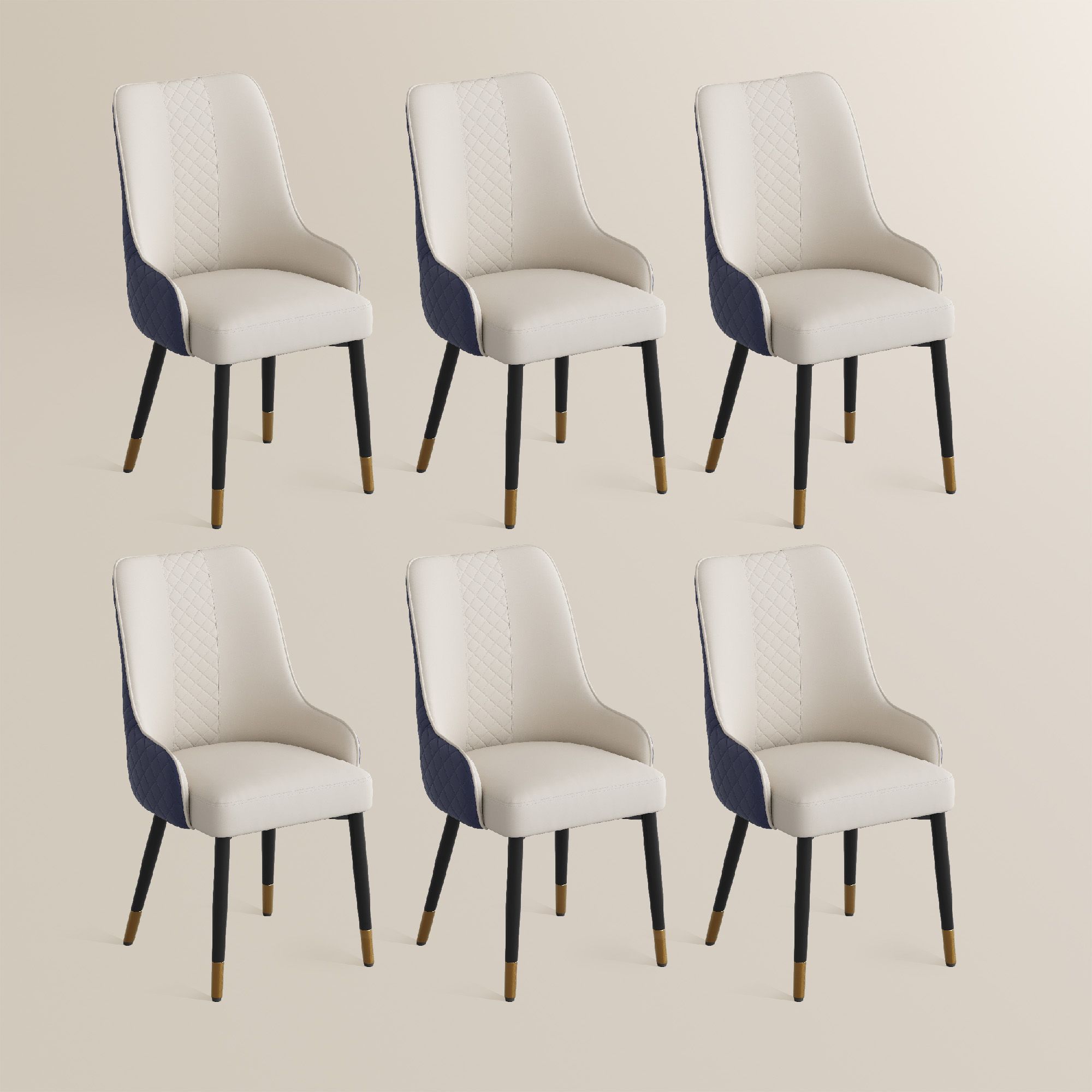 Light Gray Navy Blue PU Leather Dining Chairs