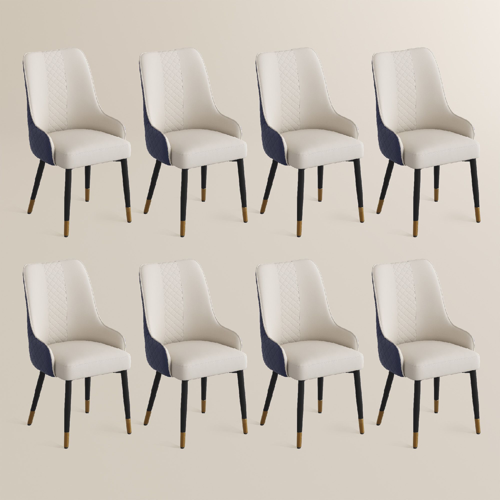 Light Gray Navy Blue PU Leather Dining Chairs