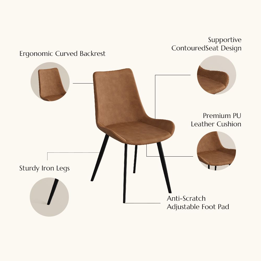 Side Chairs Brown PU Leather Dining Chairs