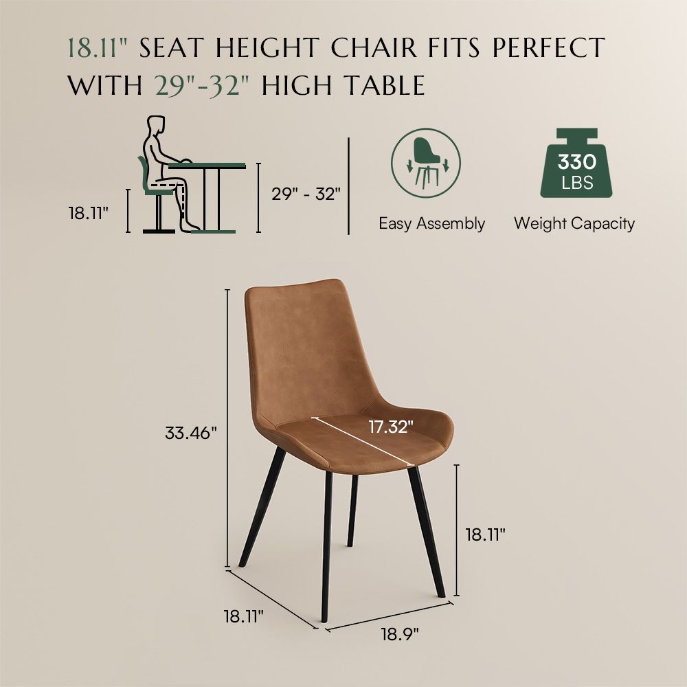 Side Chairs Brown PU Leather Dining Chairs