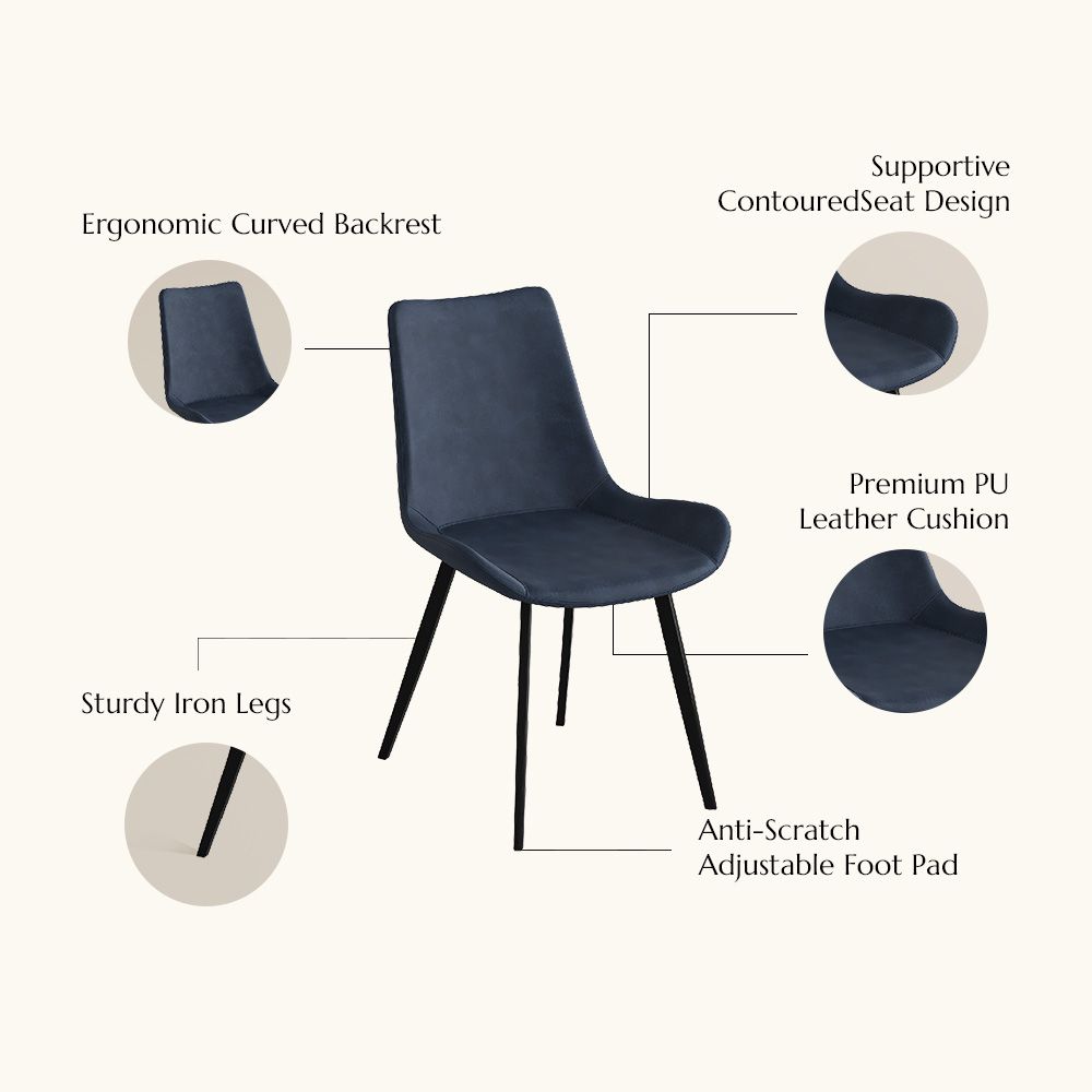 Blue Navy Blue PU Leather Dining Chairs
