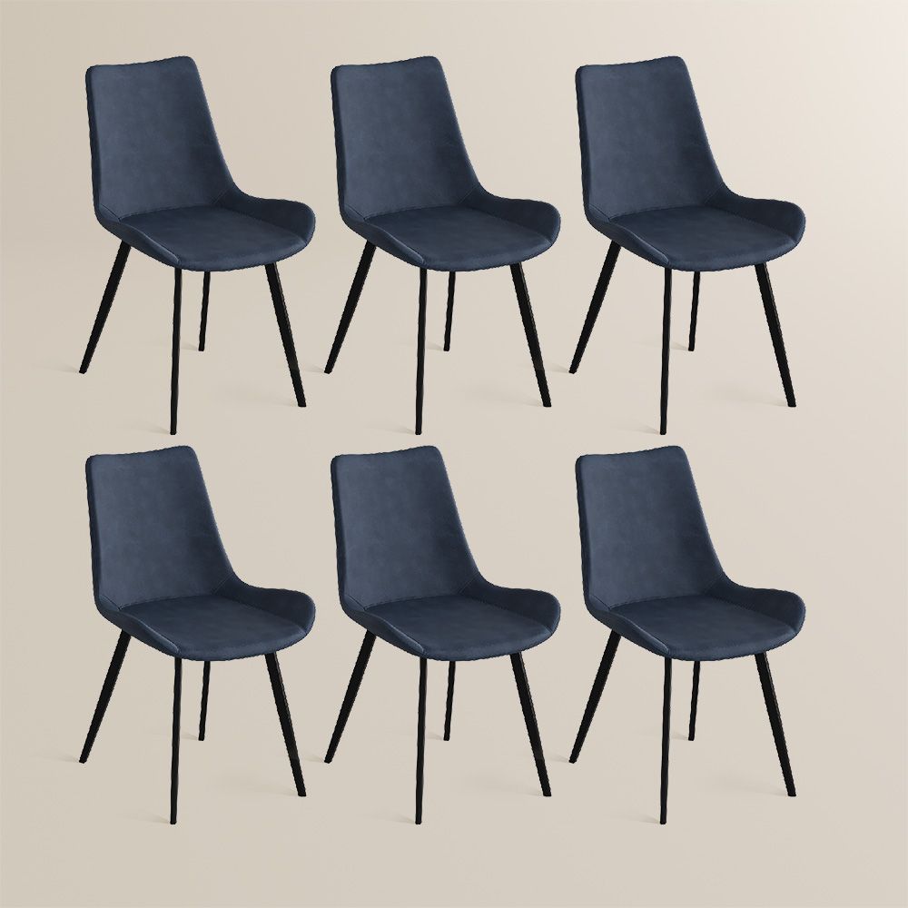 Iron Navy Blue PU Leather Dining Chairs