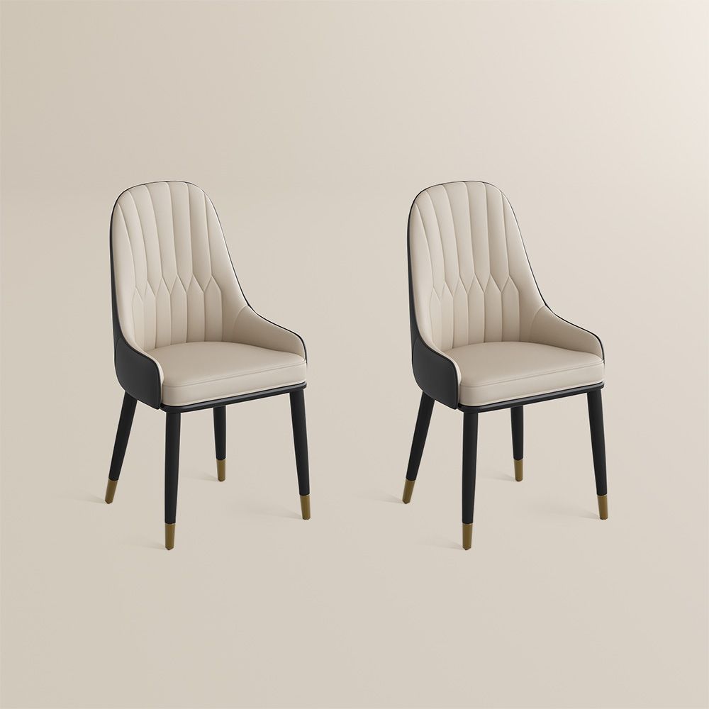 Beige Black & Beige PU Leather Dining Chairs