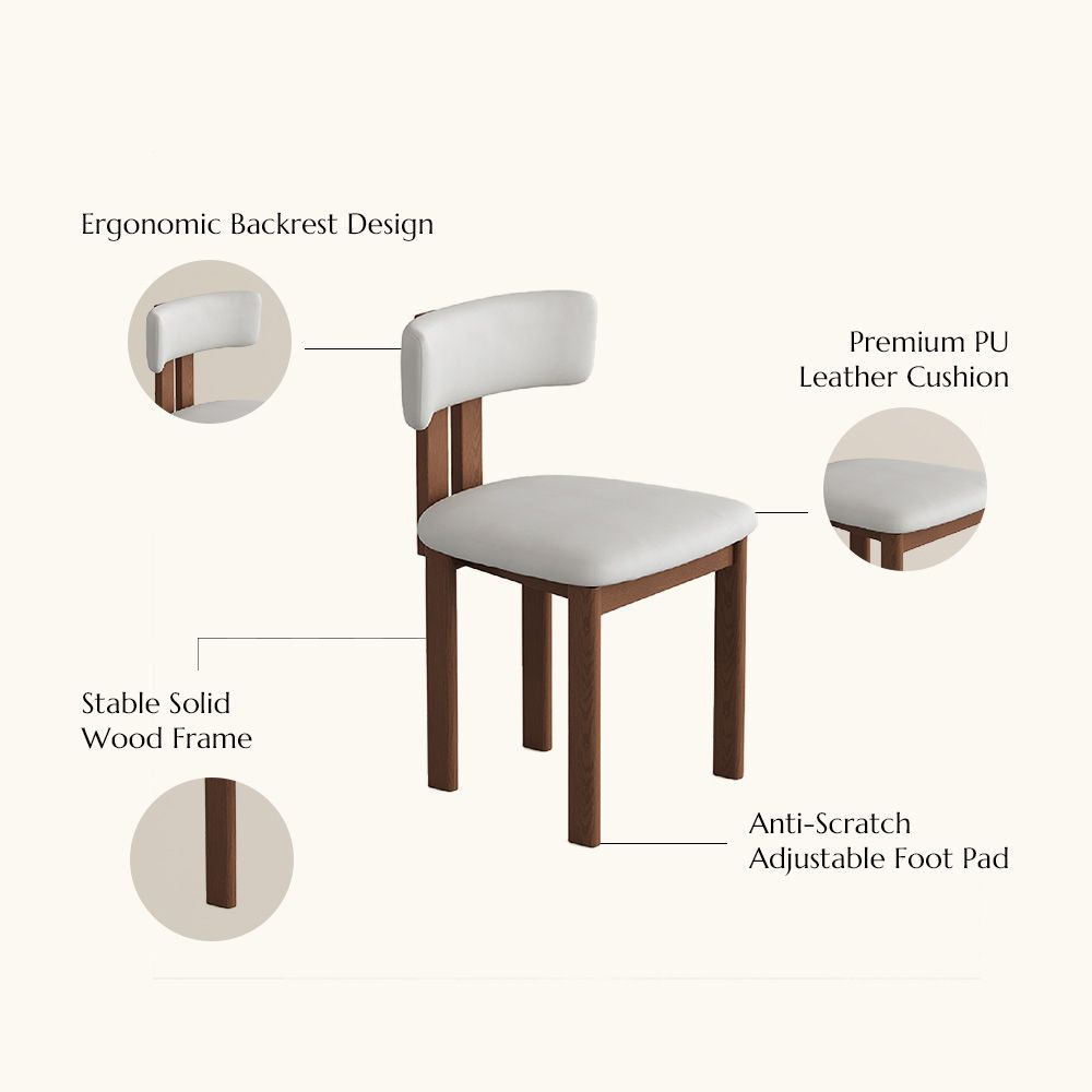 Side Chairs Beige & Light Walnut PU Leather Dining Chairs