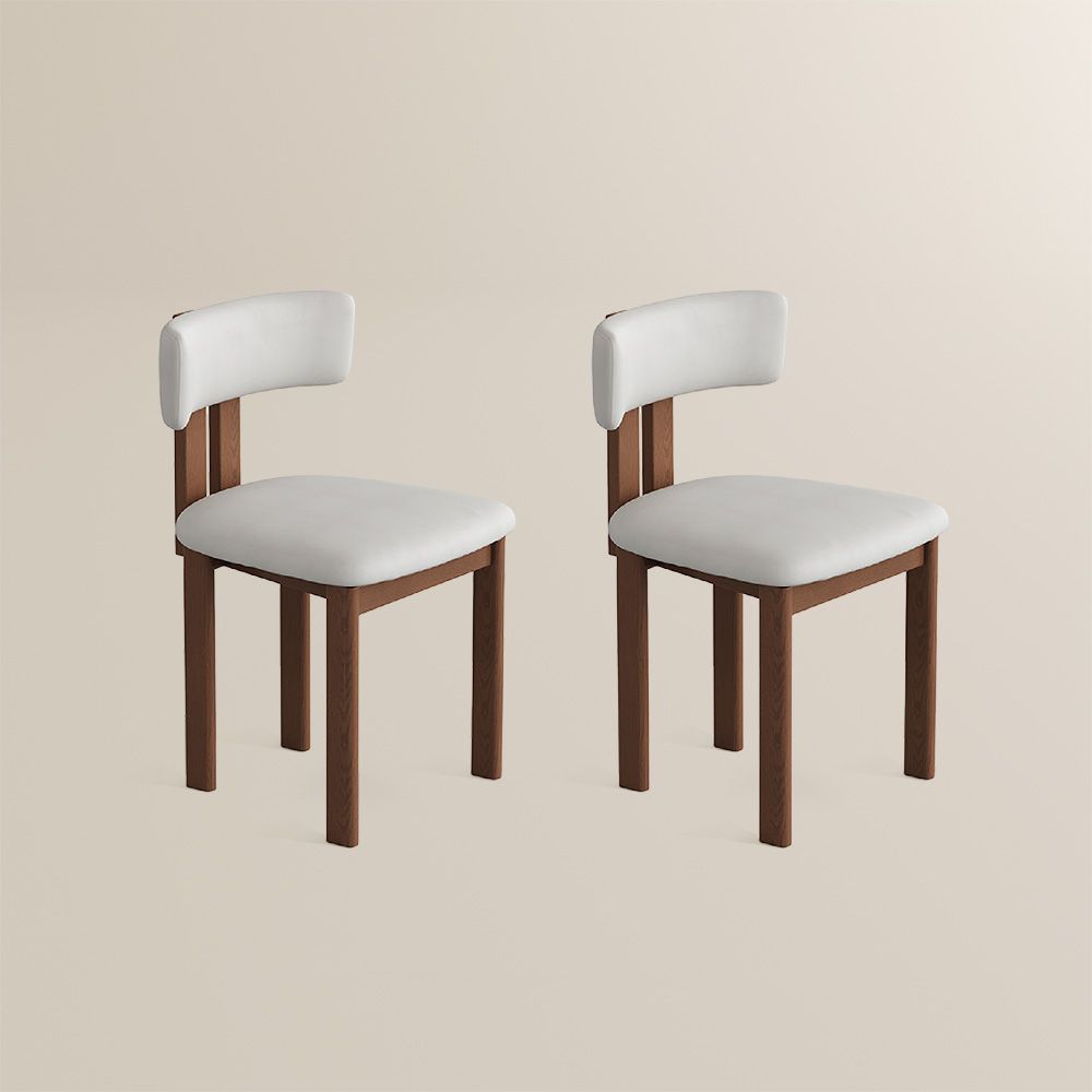 Wood Beige & Light Walnut PU Leather Dining Chairs