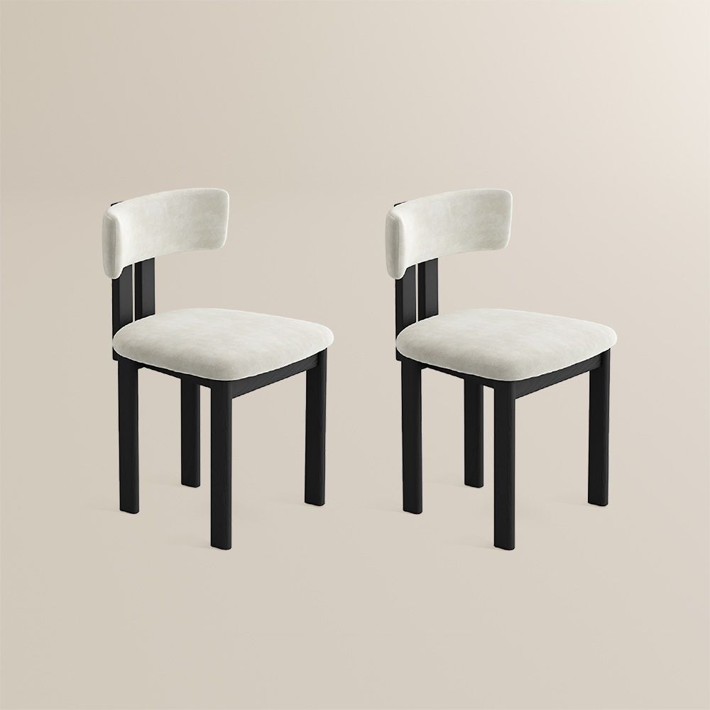 Leather Beige & Black Cotton Linen Dining Chairs