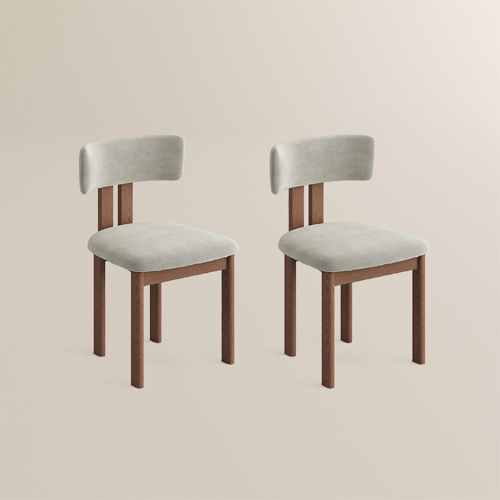 Wood Chair Beige & Light Walnut Cotton Linen Dining Chairs