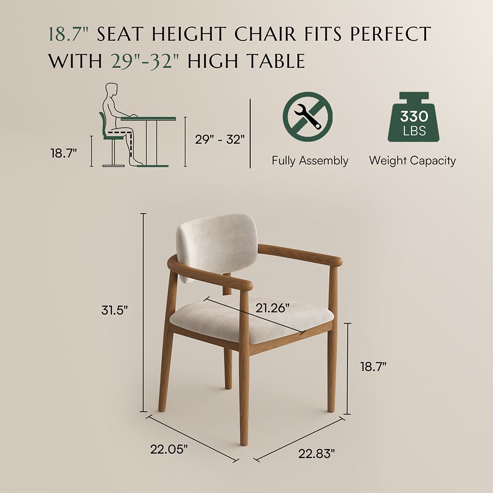 Beige Beige & Light Walnut Cotton Linen Dining Chairs