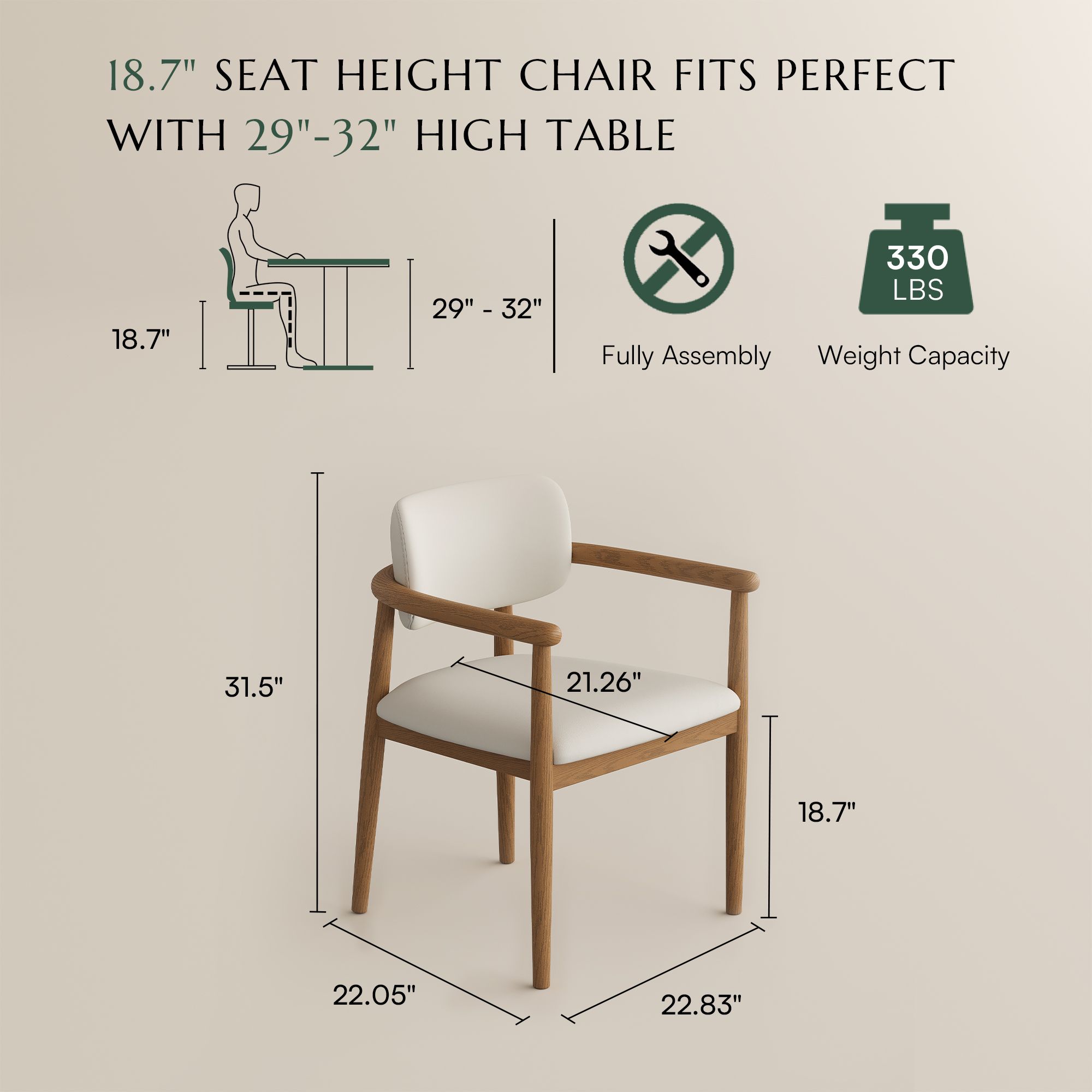 Armchairs Beige & Light Walnut PU Leather Dining Chairs
