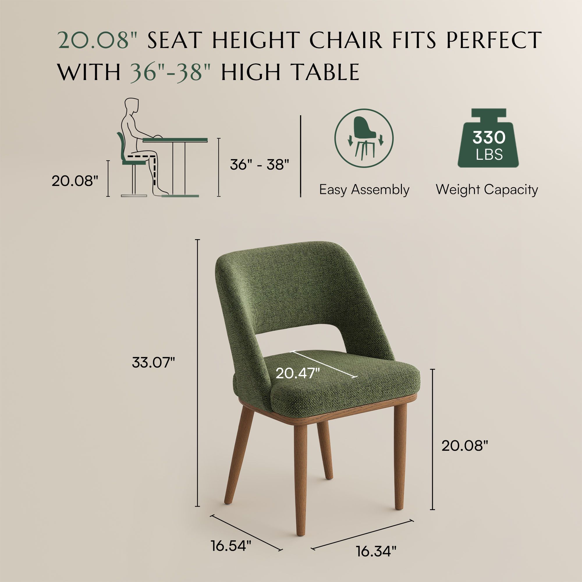 Side Chairs Green & Light Walnut Woven Fabric Dining Chairs