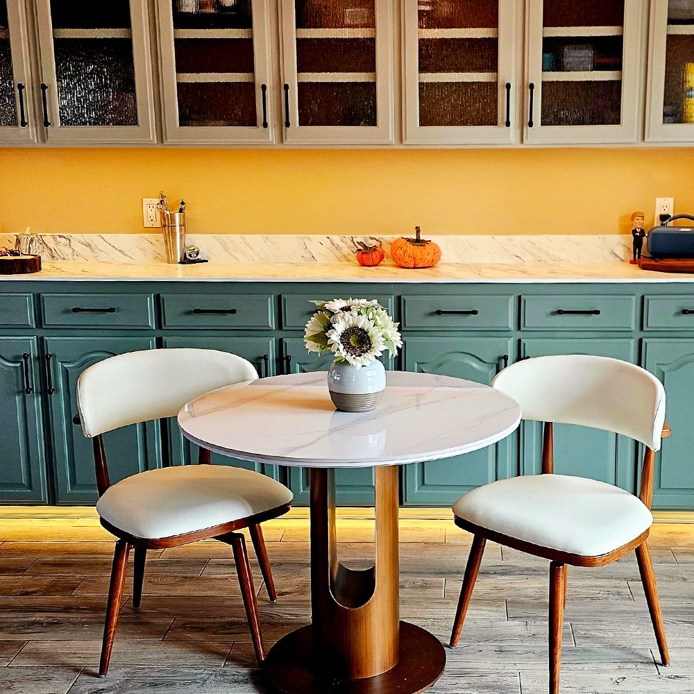 Wood Leg Beige & Light Walnut PU Leather Dining Chairs