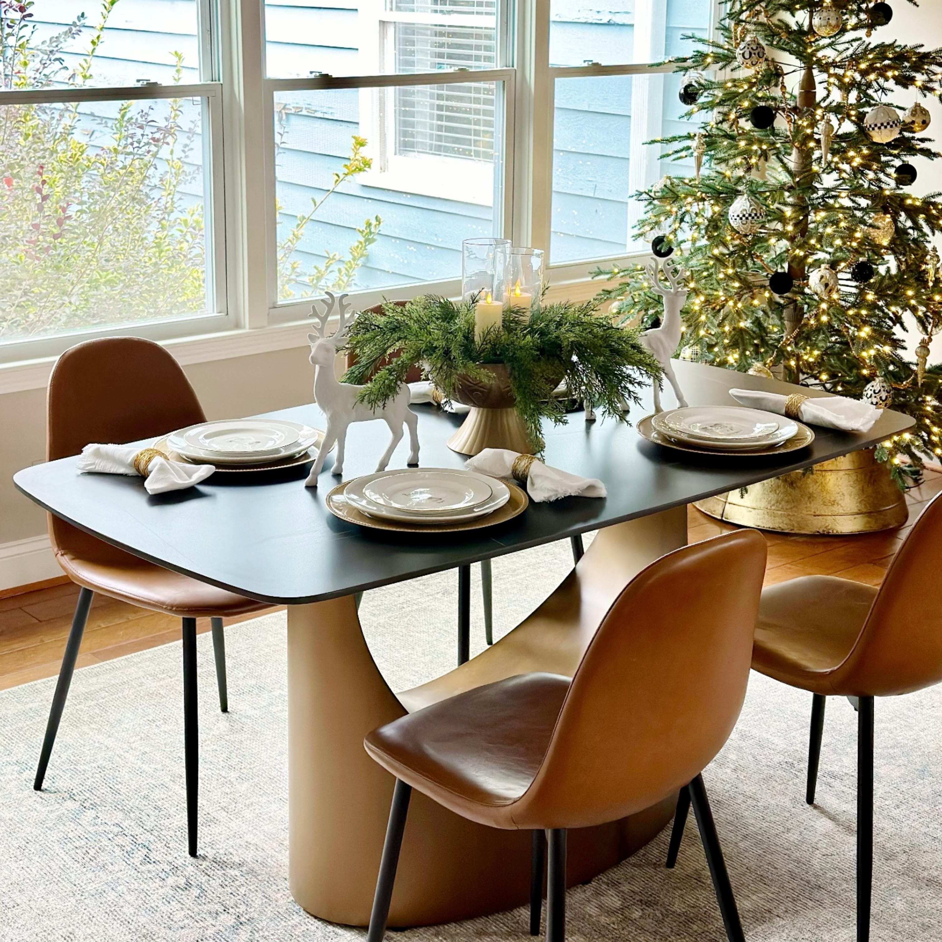 Iron Brown PU Leather Dining Chairs