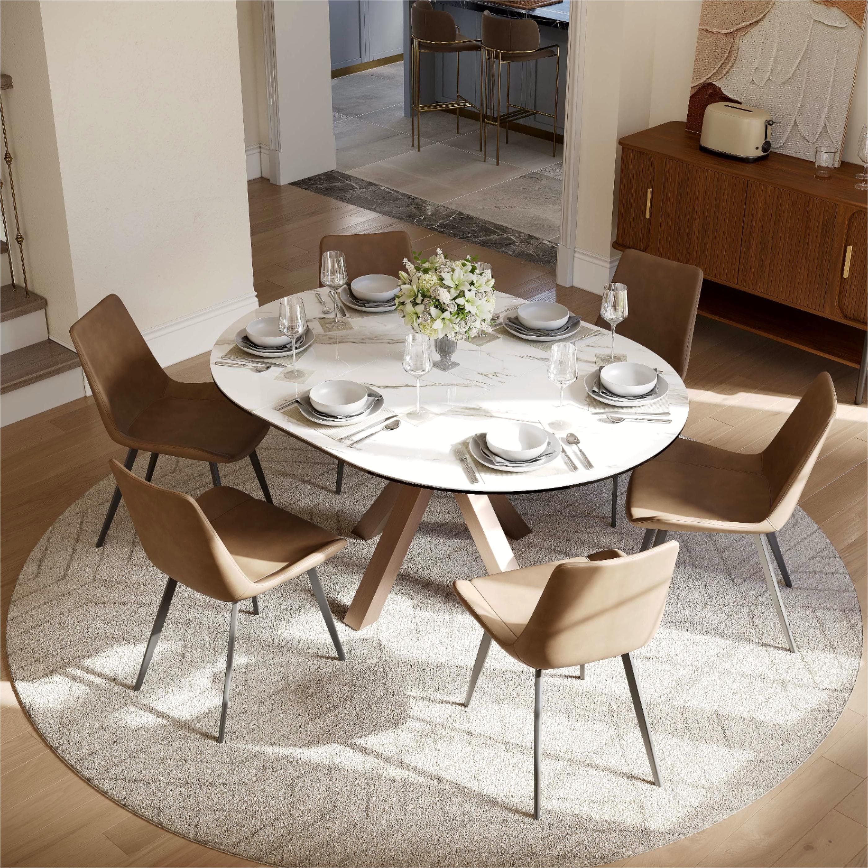 Iron Brown PU Leather Dining Chairs