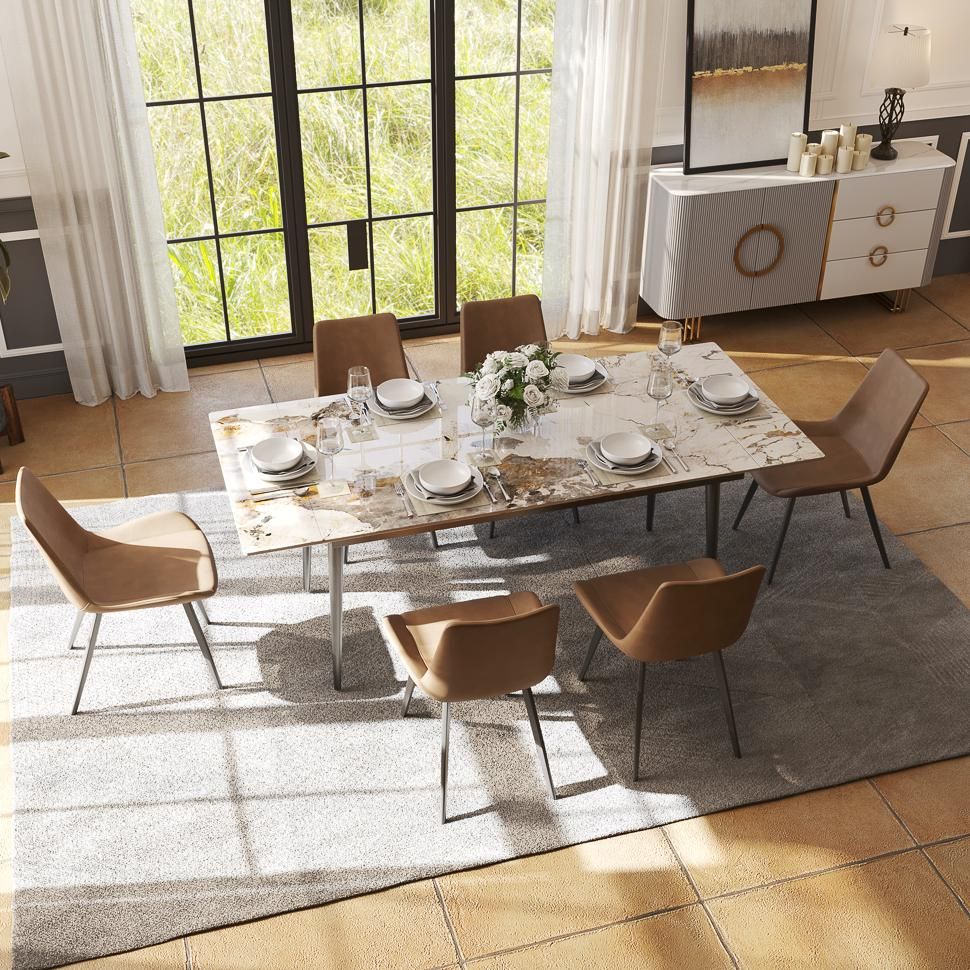 Brown Brown PU Leather Dining Chairs