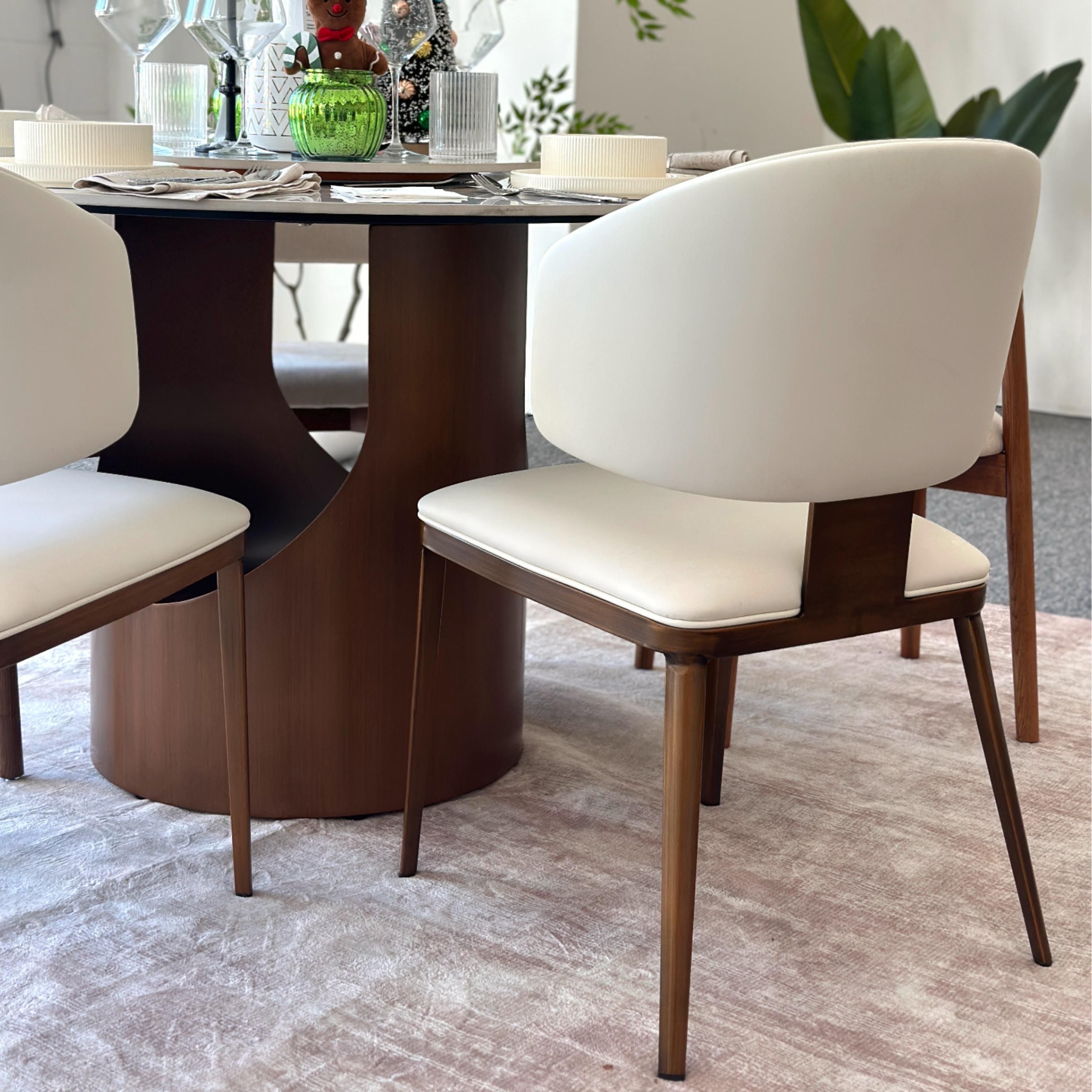 Beige Beige & Bronze PU Leather Dining Chairs