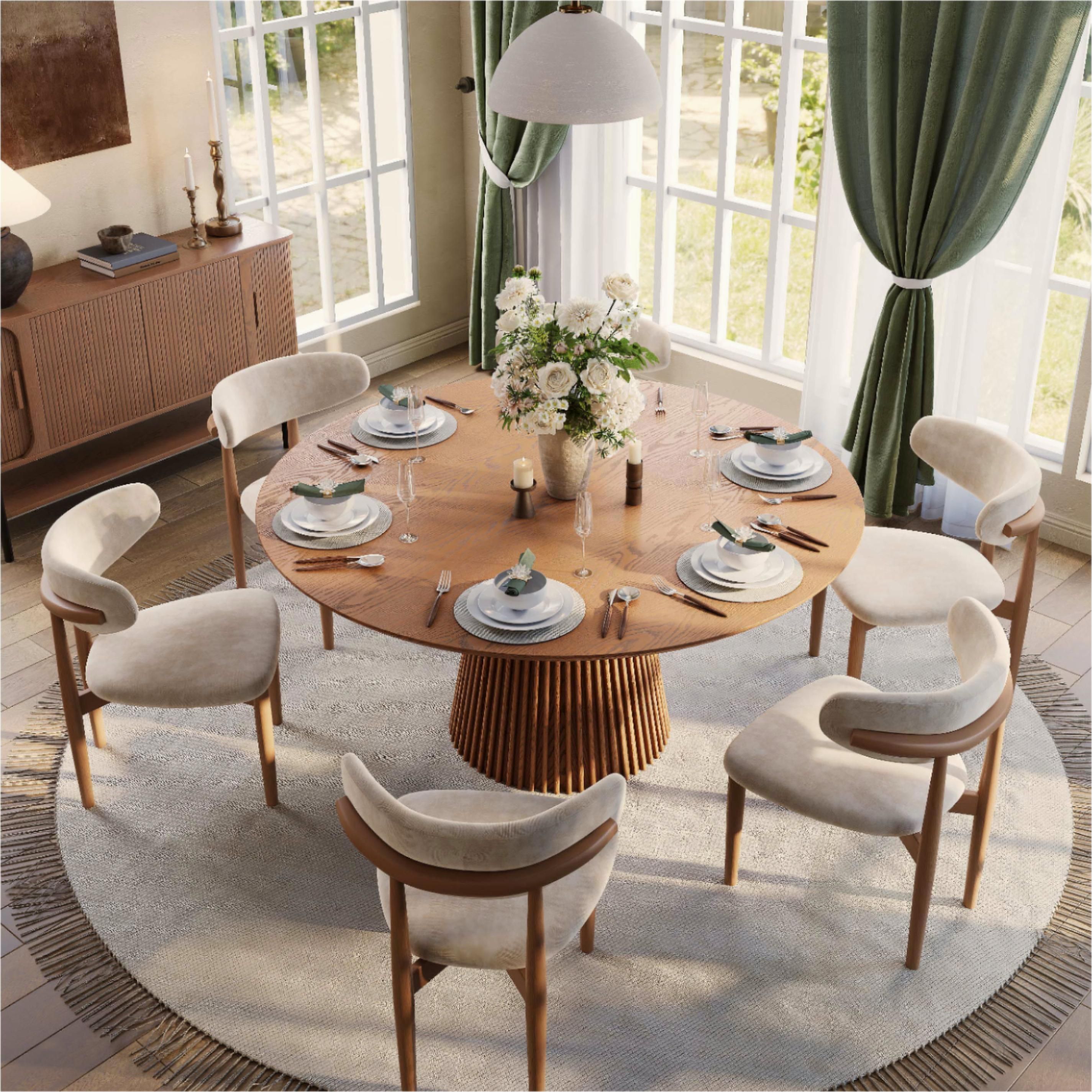 Beige Beige & Light Walnut Cotton Linen Dining Chairs
