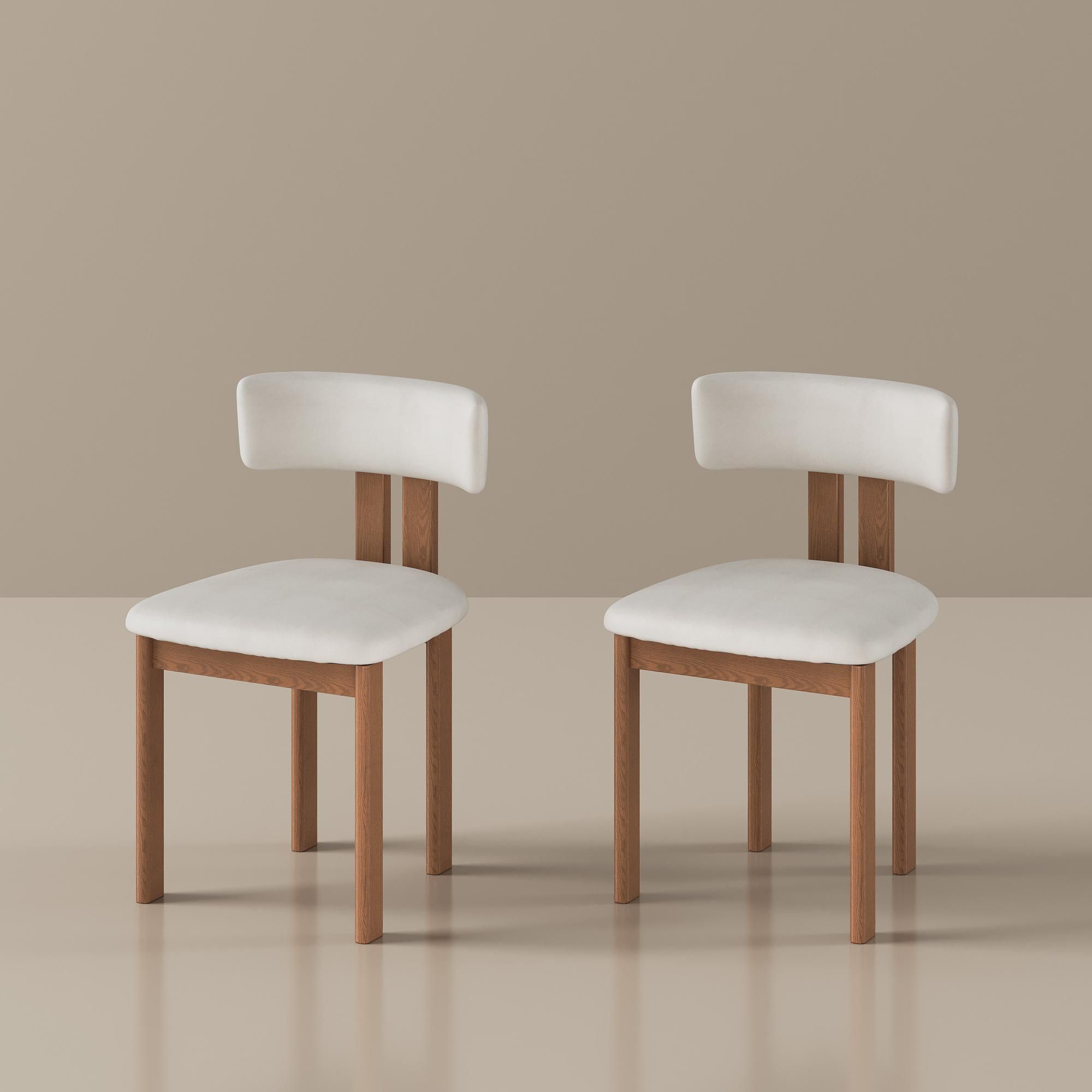 Solid Wood Beige & Light Walnut PU Leather Dining Chairs