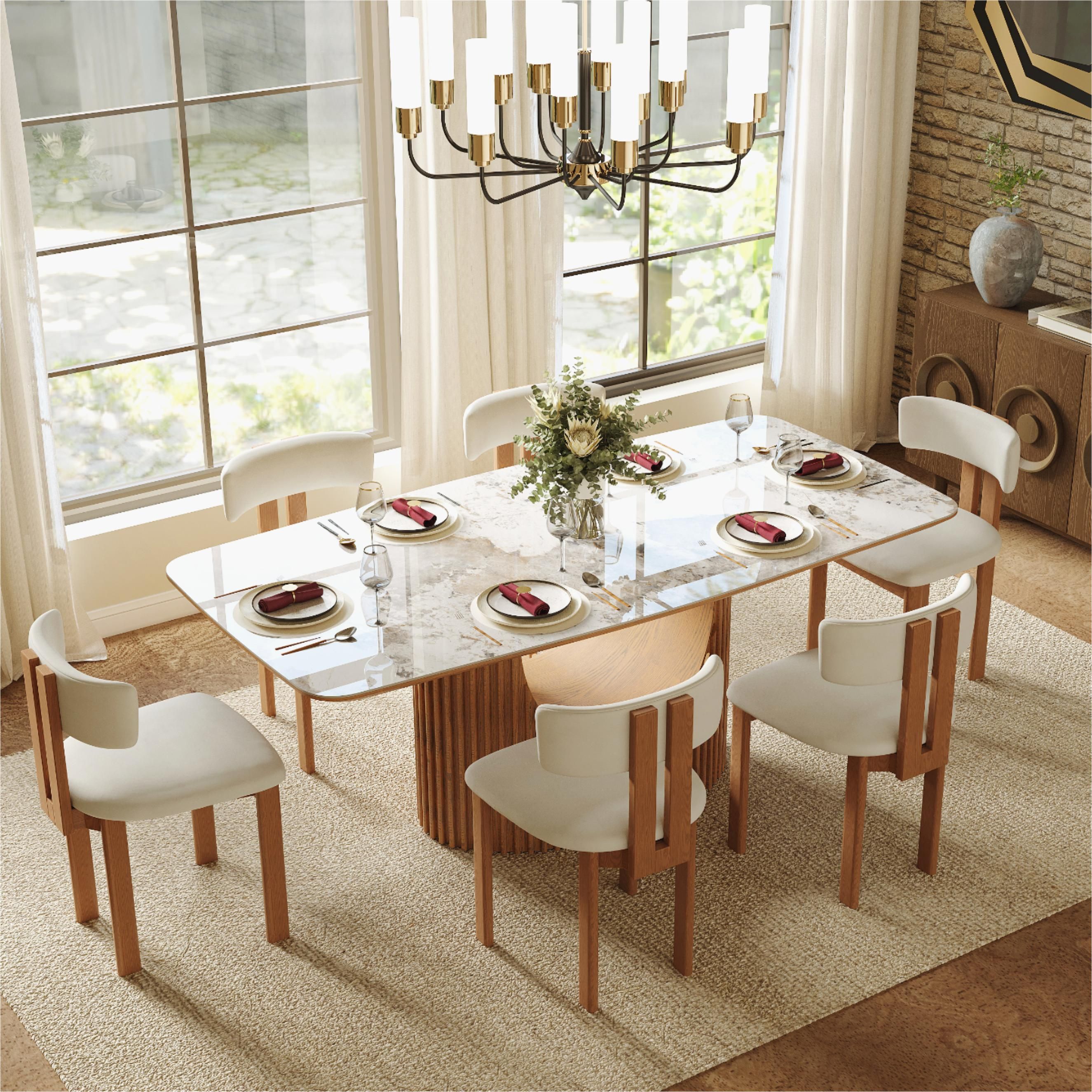 Aeolus Beige & Light Walnut PU Leather Dining Chairs