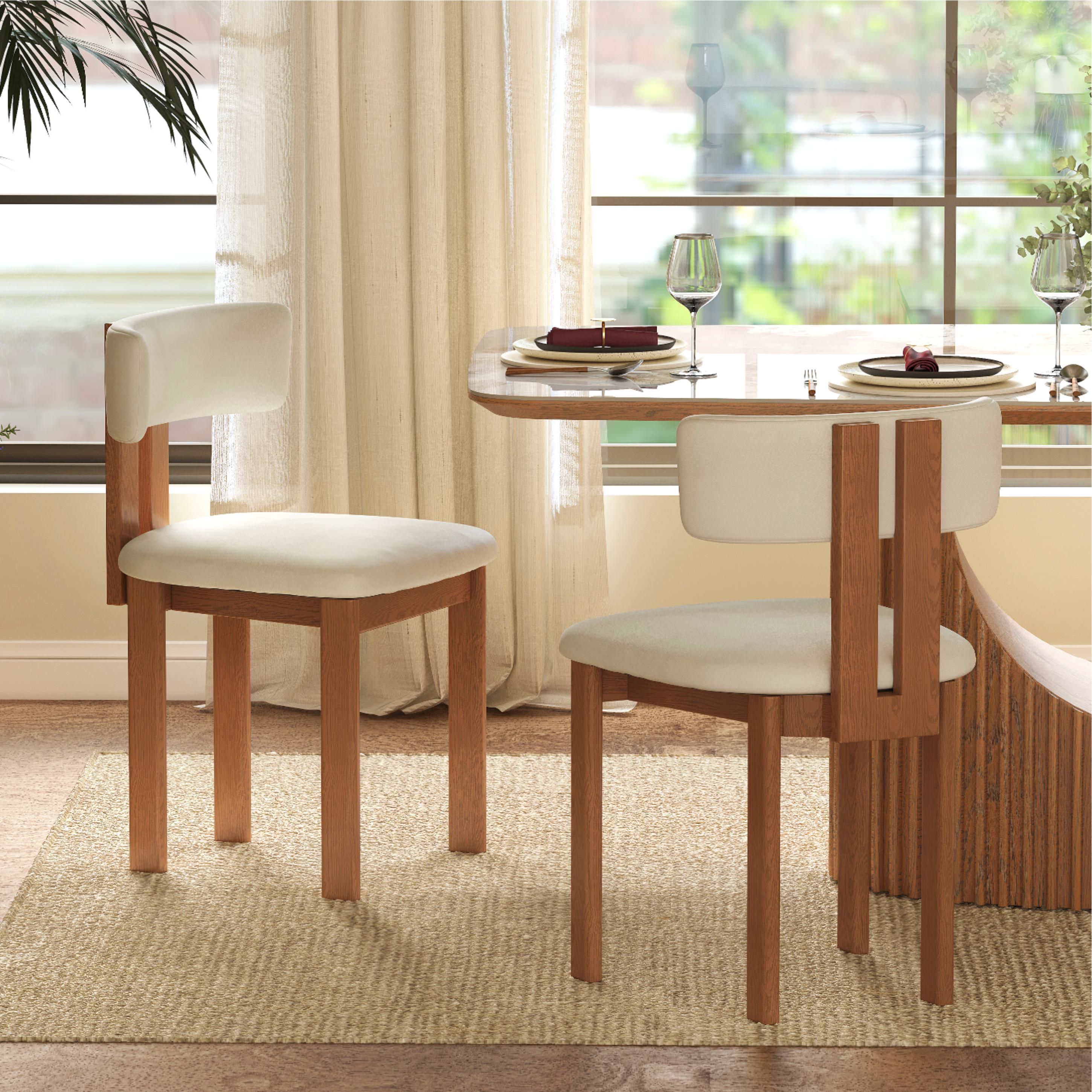 Upholstered Beige & Light Walnut PU Leather Dining Chairs