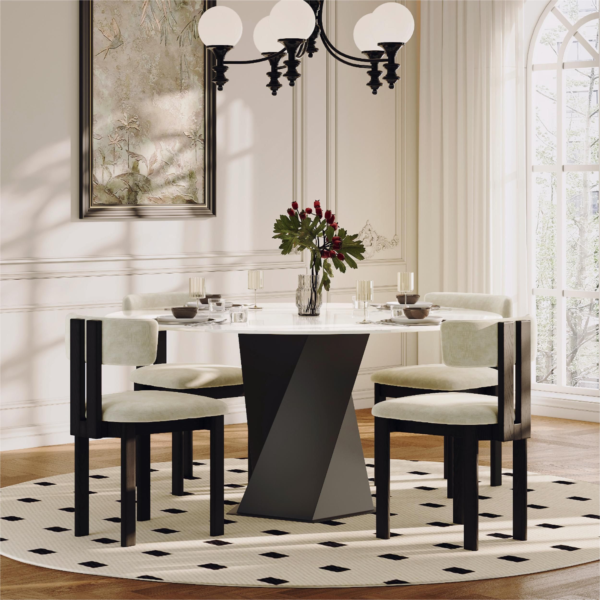 Pandora Glossy Sintered Stone Dining Room Set