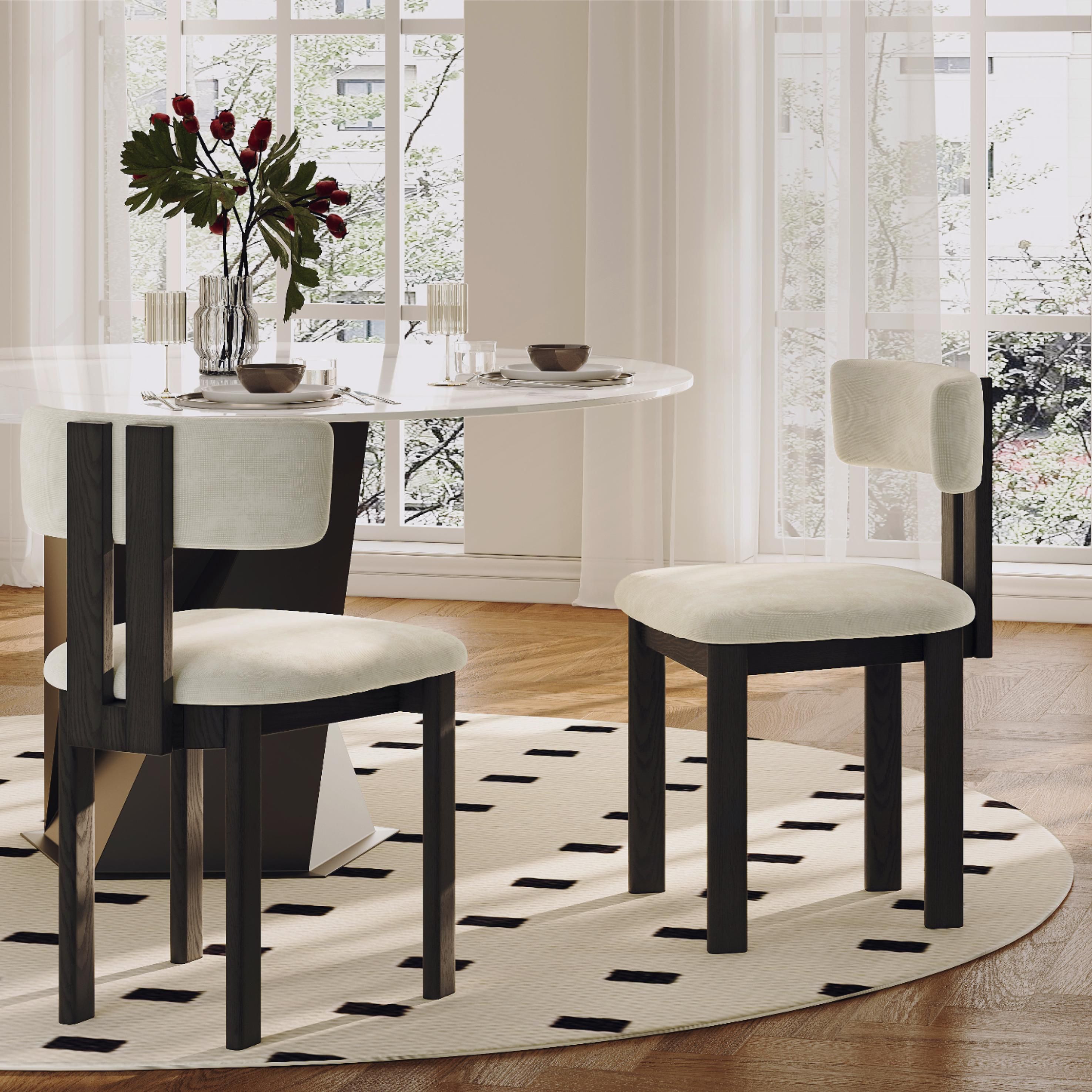 Beige Beige & Black Cotton Linen Dining Chairs
