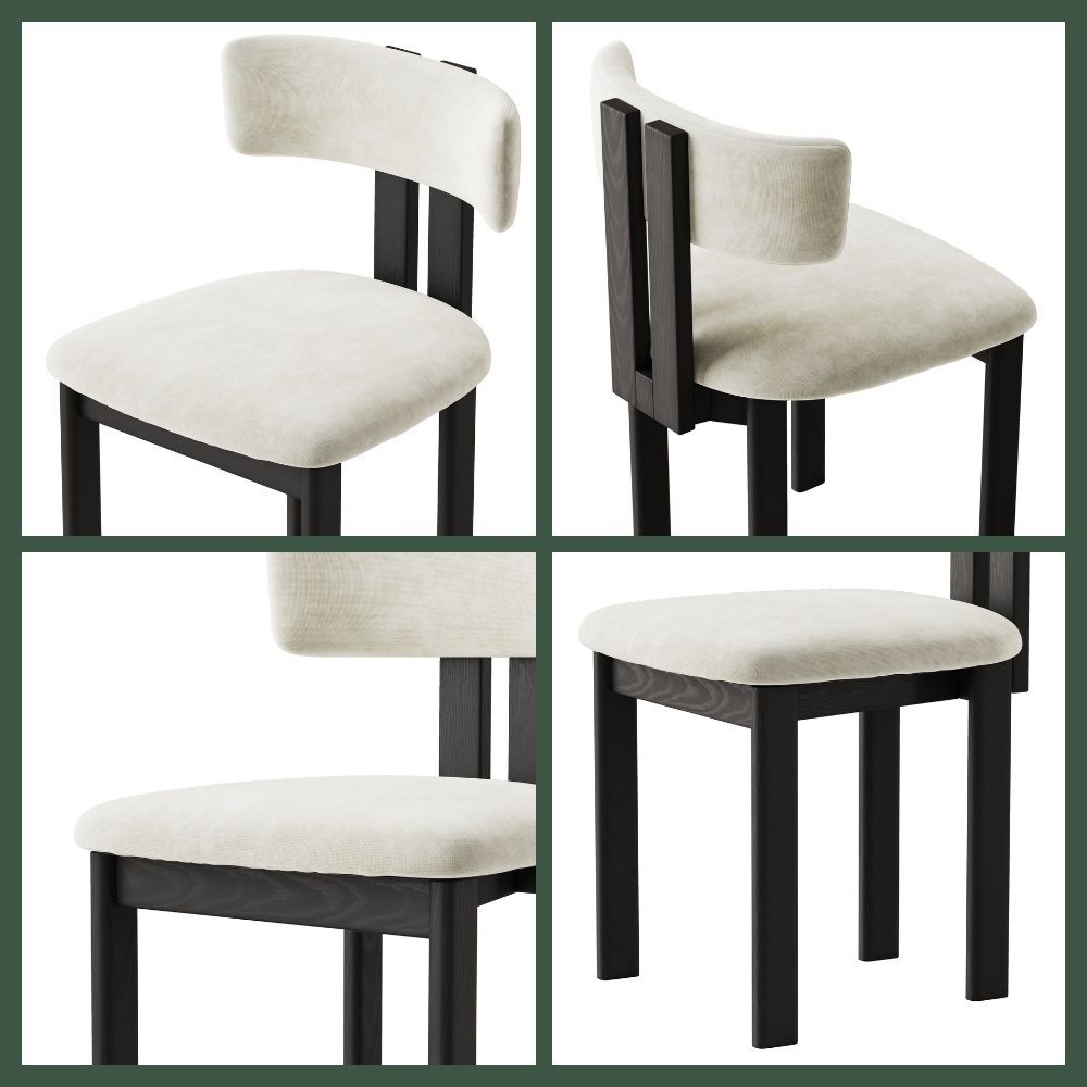 PU Leather Beige & Black Cotton Linen Dining Chairs