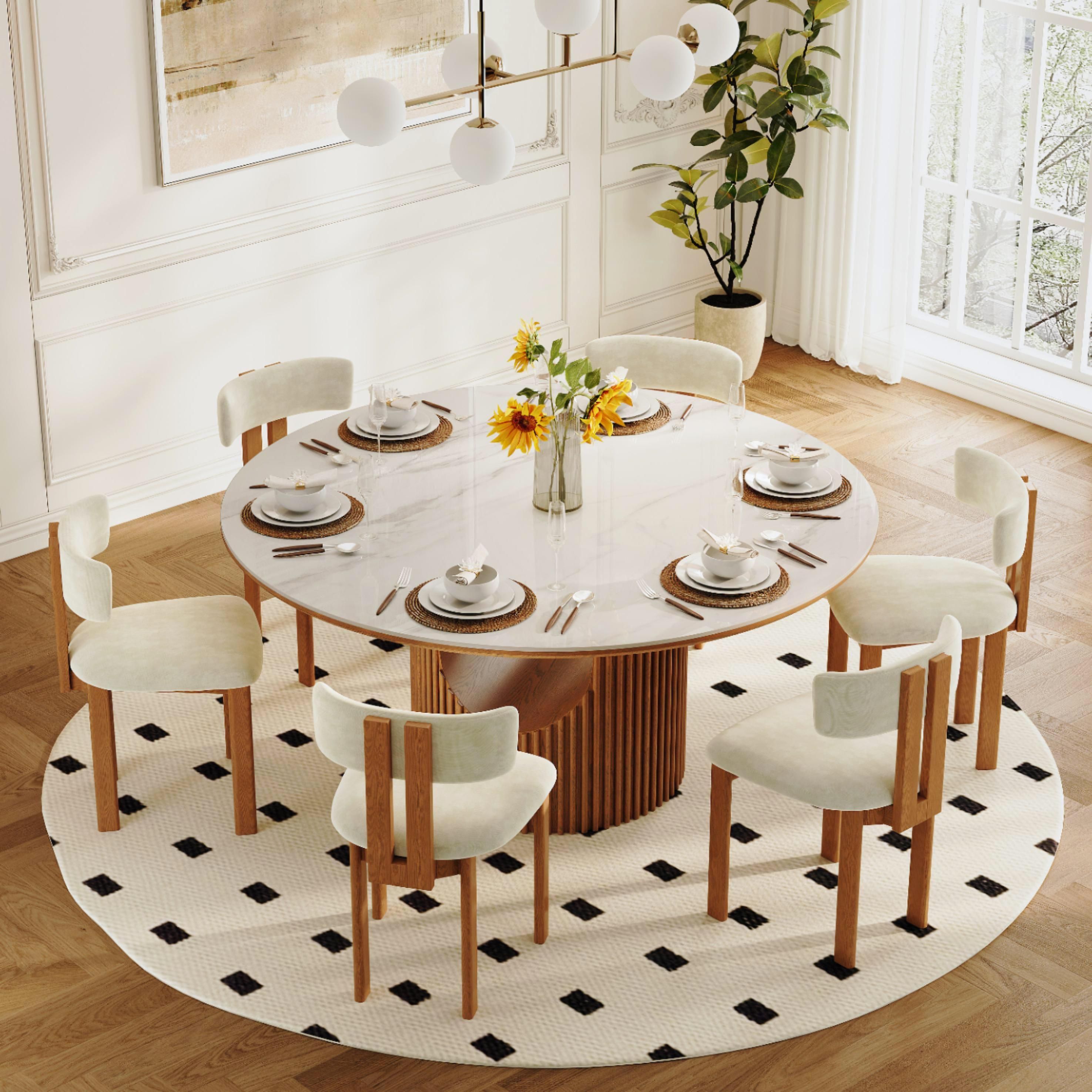 Fully Assembled Beige & Light Walnut Cotton Linen Dining Chairs