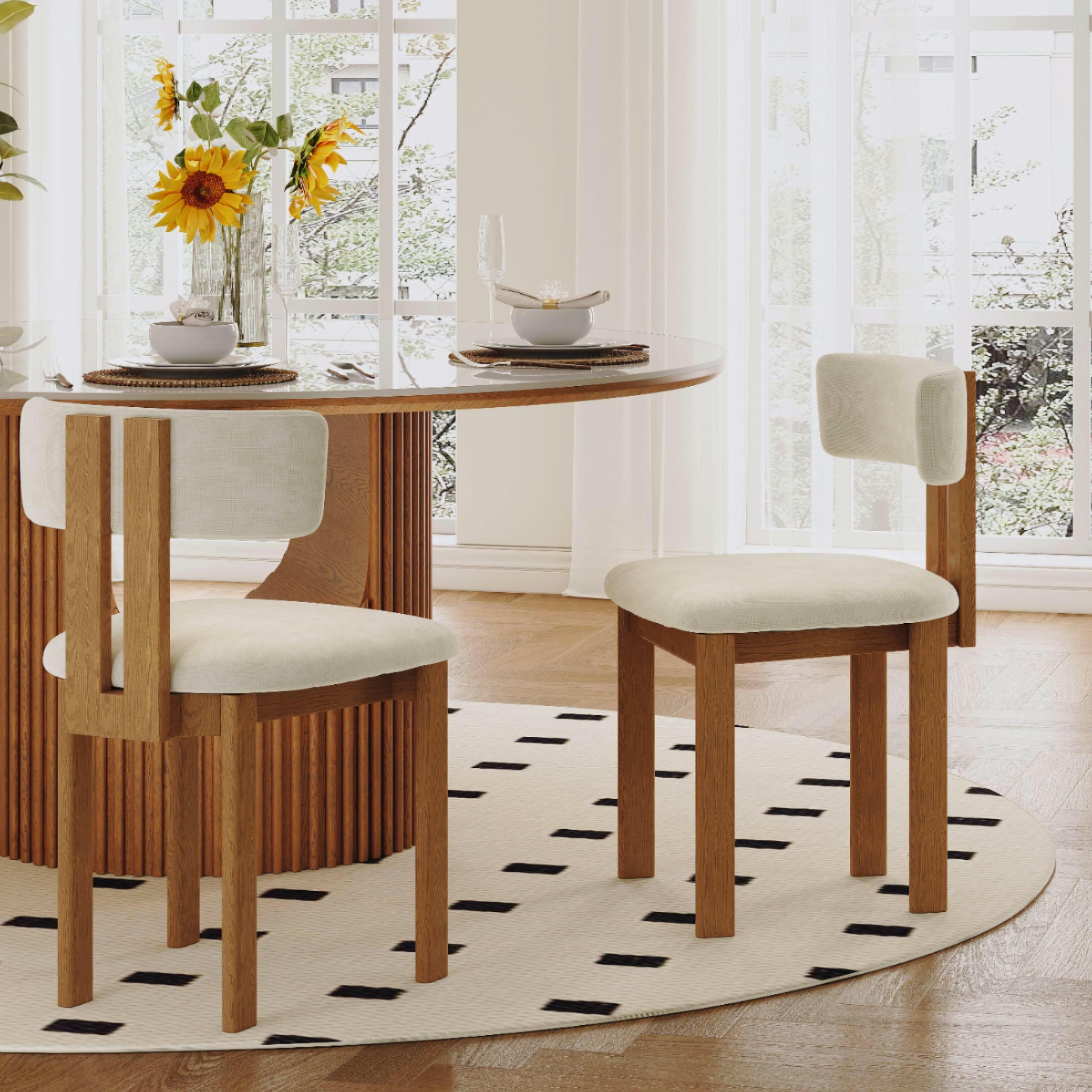 Fully Assembled Beige & Light Walnut Cotton Linen Dining Chairs