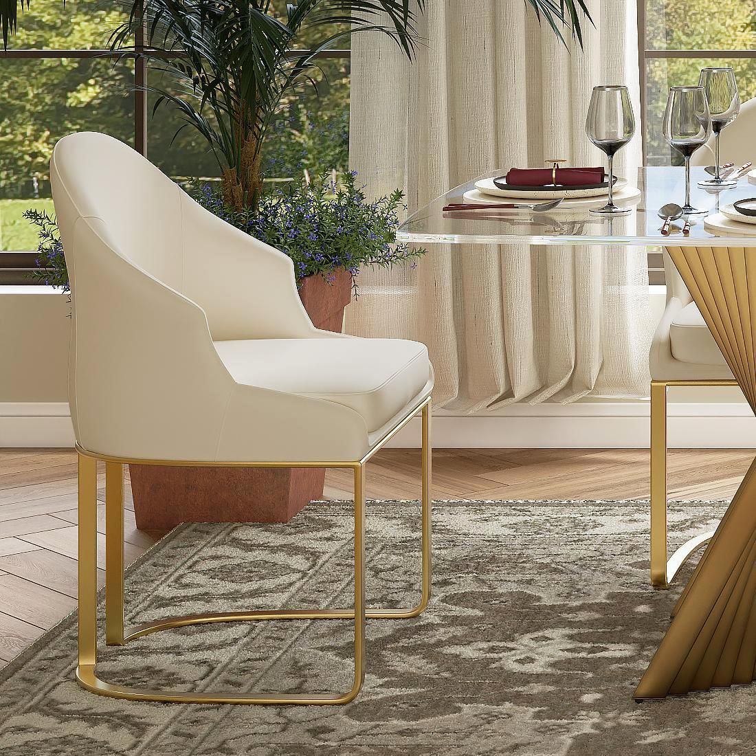 PU Leather Beige PU Leather Dining Chairs