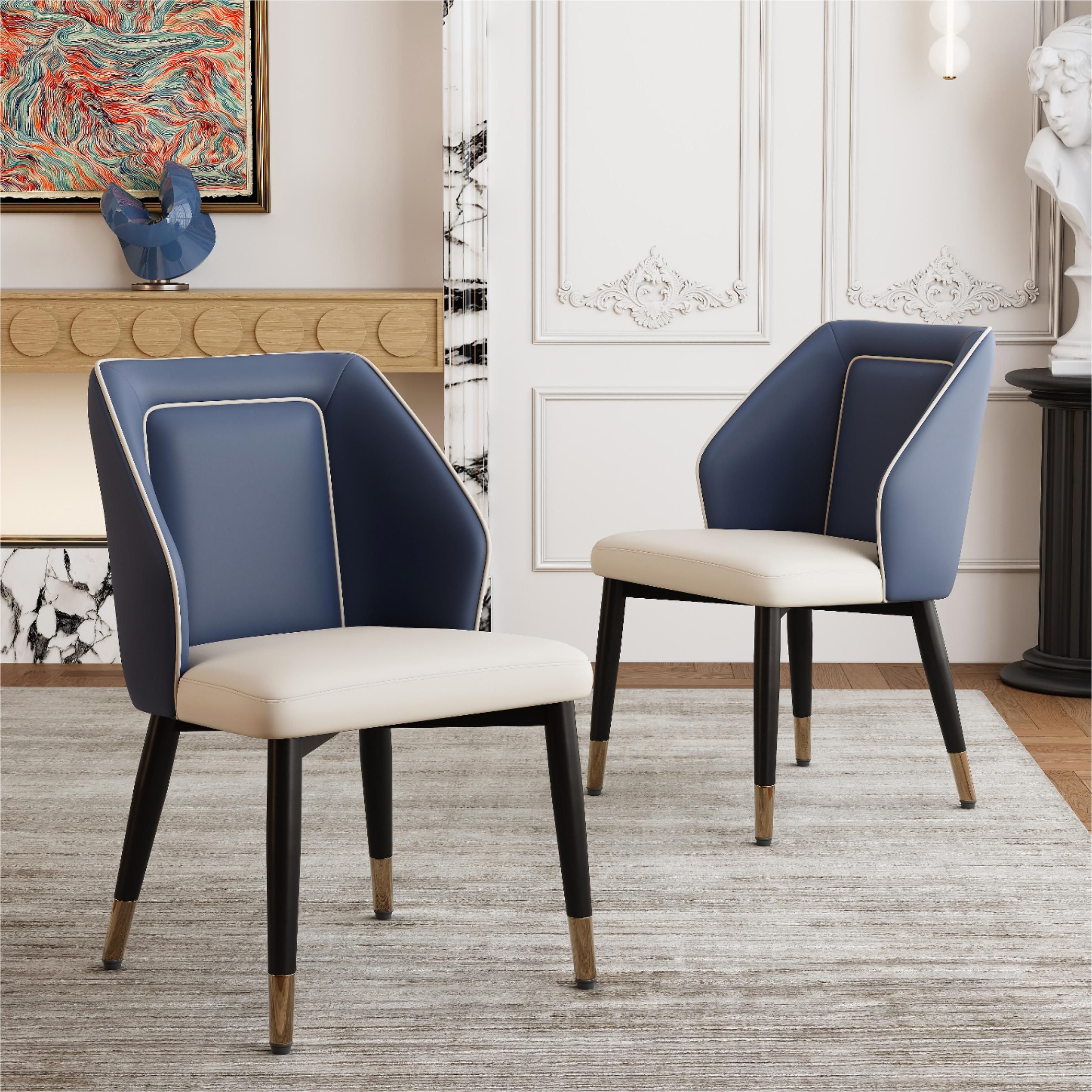 Blue Beige & Blue PU Leather Dining Chairs