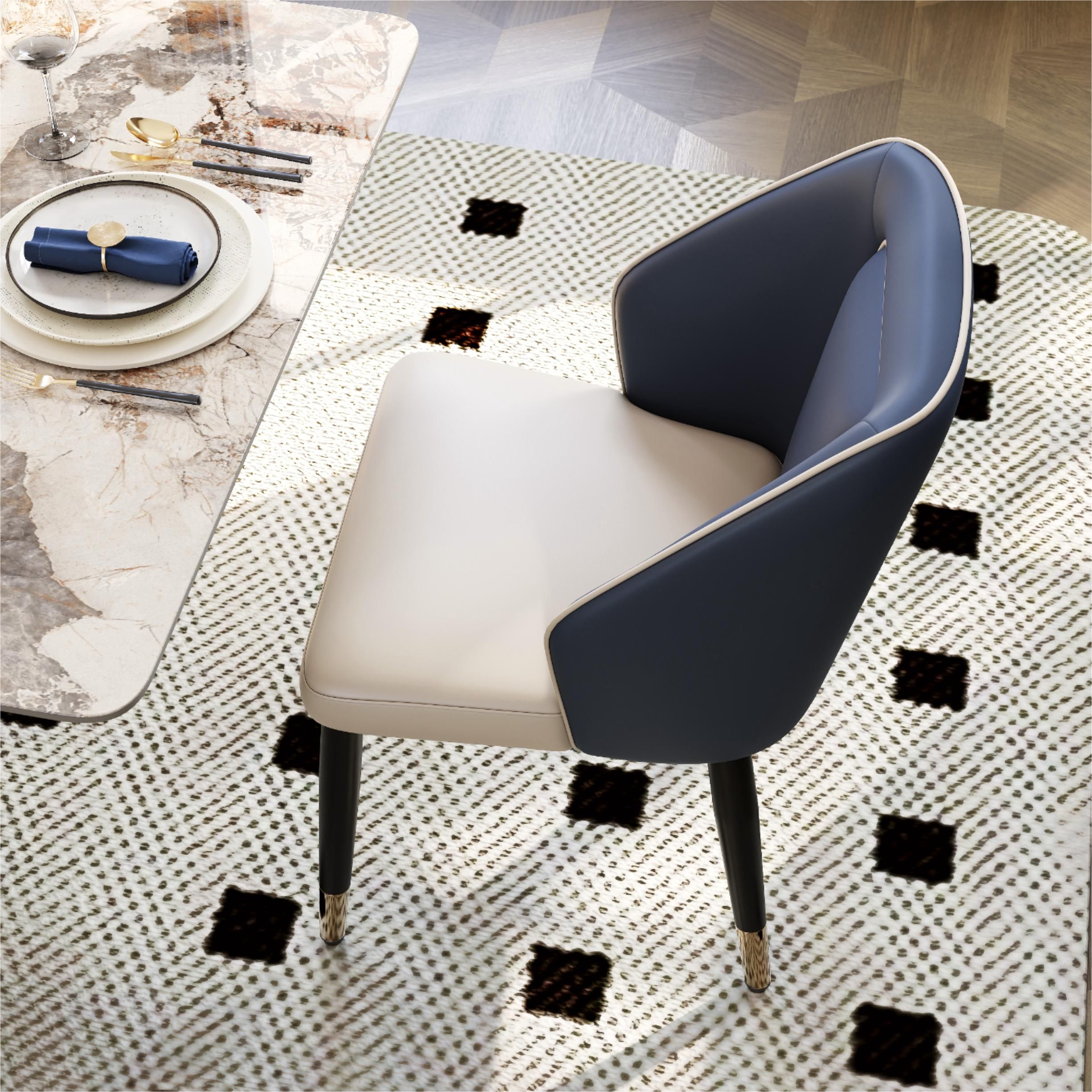Brown Beige & Blue PU Leather Dining Chairs