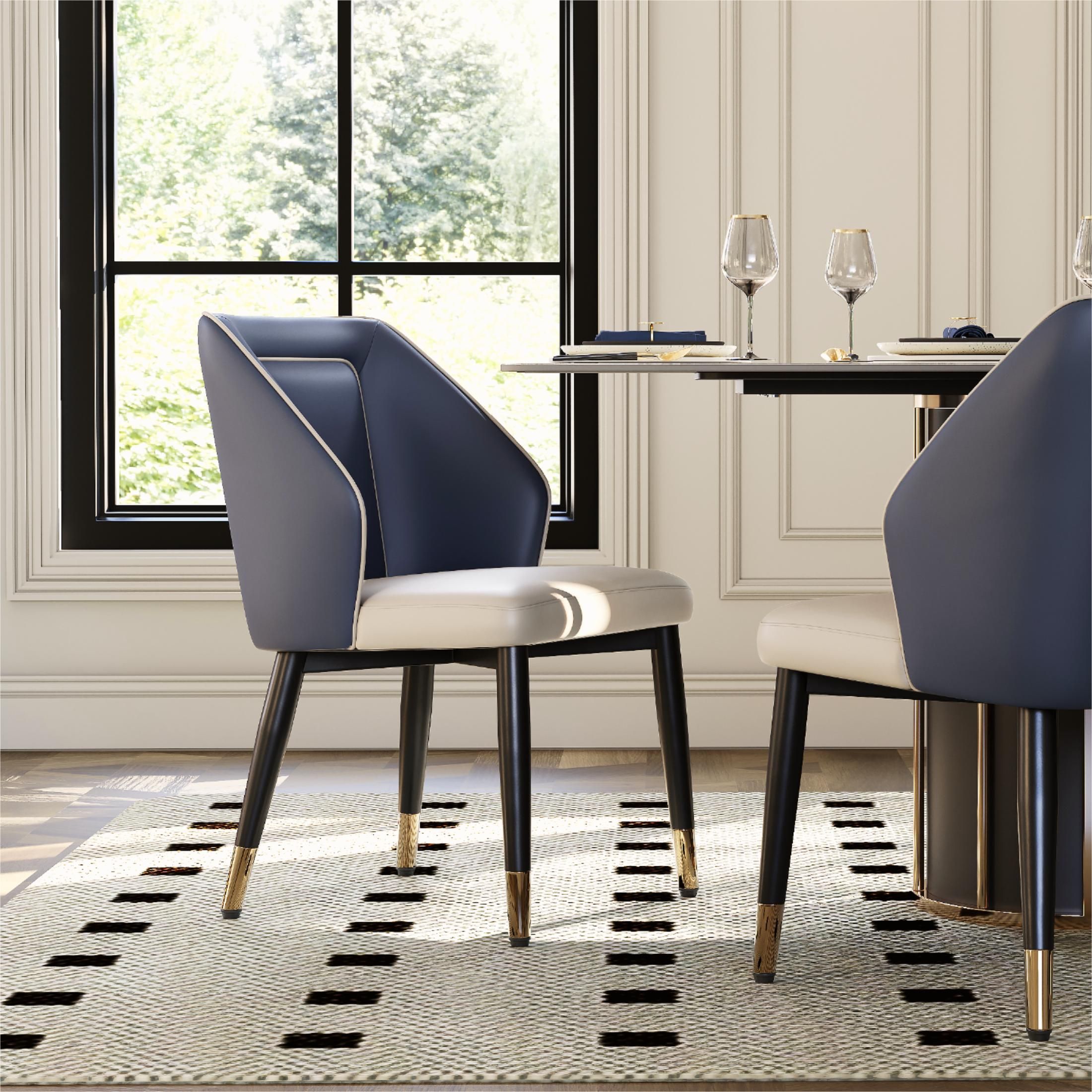 Beige Beige & Blue PU Leather Dining Chairs