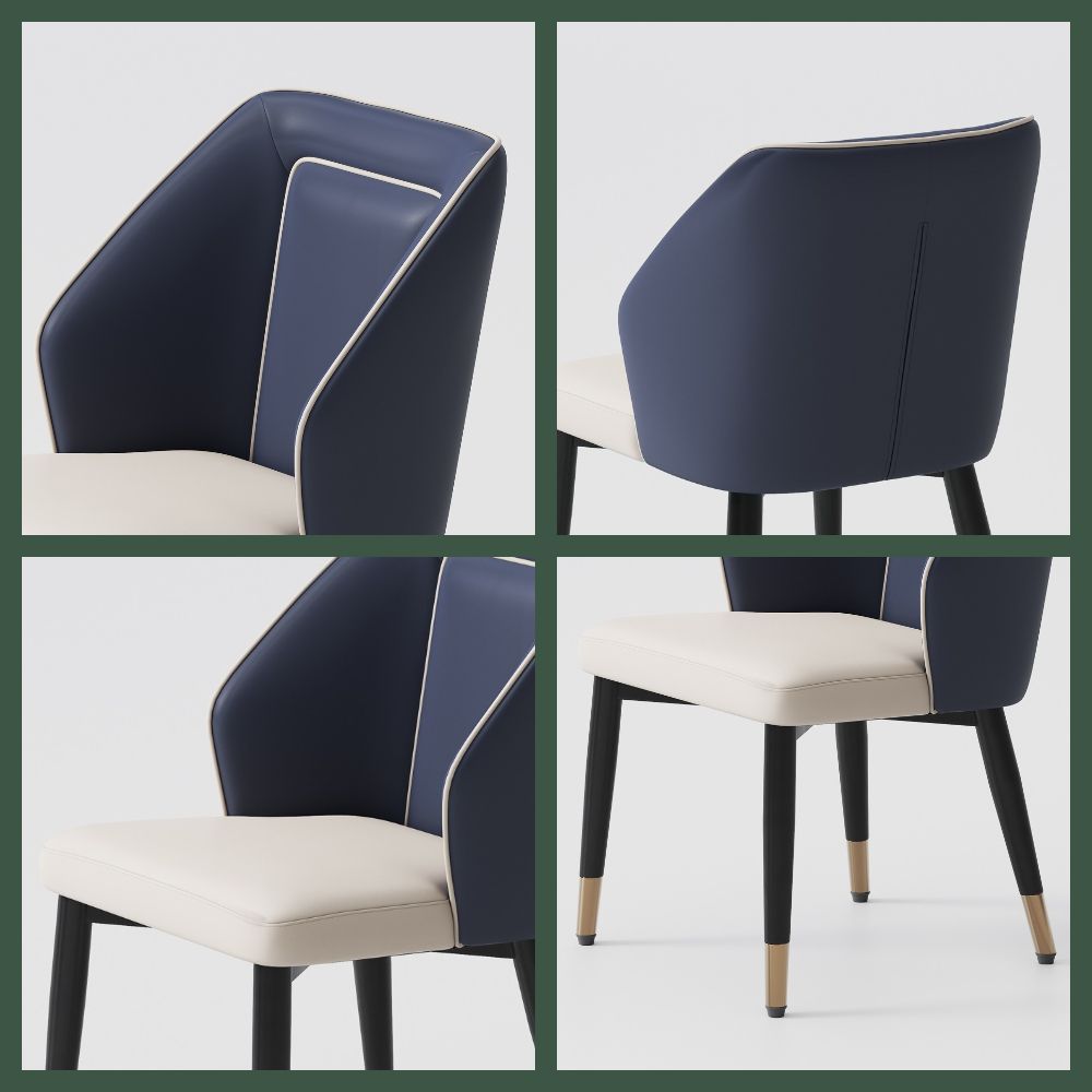 Carbon Steel Beige & Blue PU Leather Dining Chairs