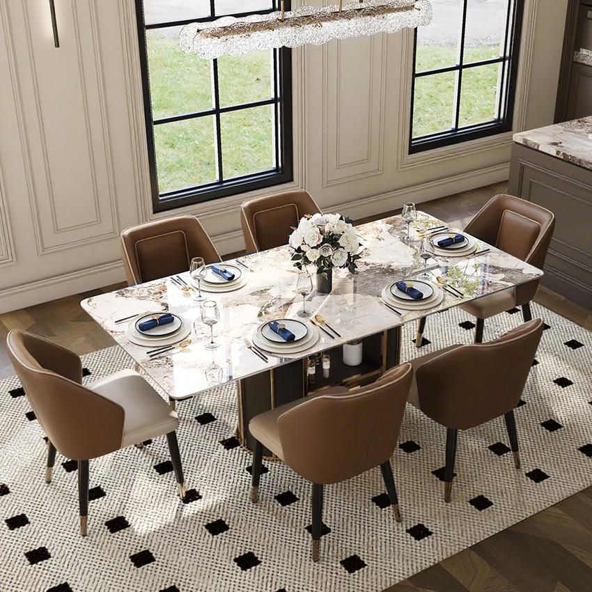 Brown Beige & Brown PU Leather Dining Chairs