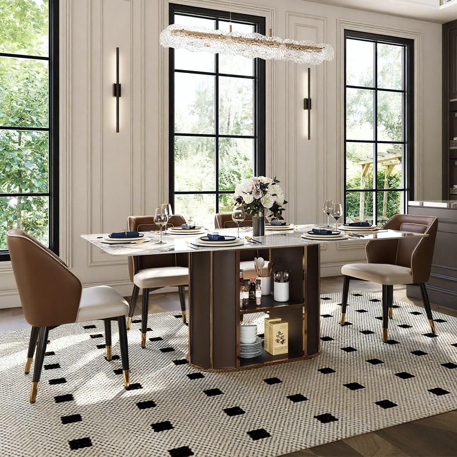 Blue Beige & Brown PU Leather Dining Chairs