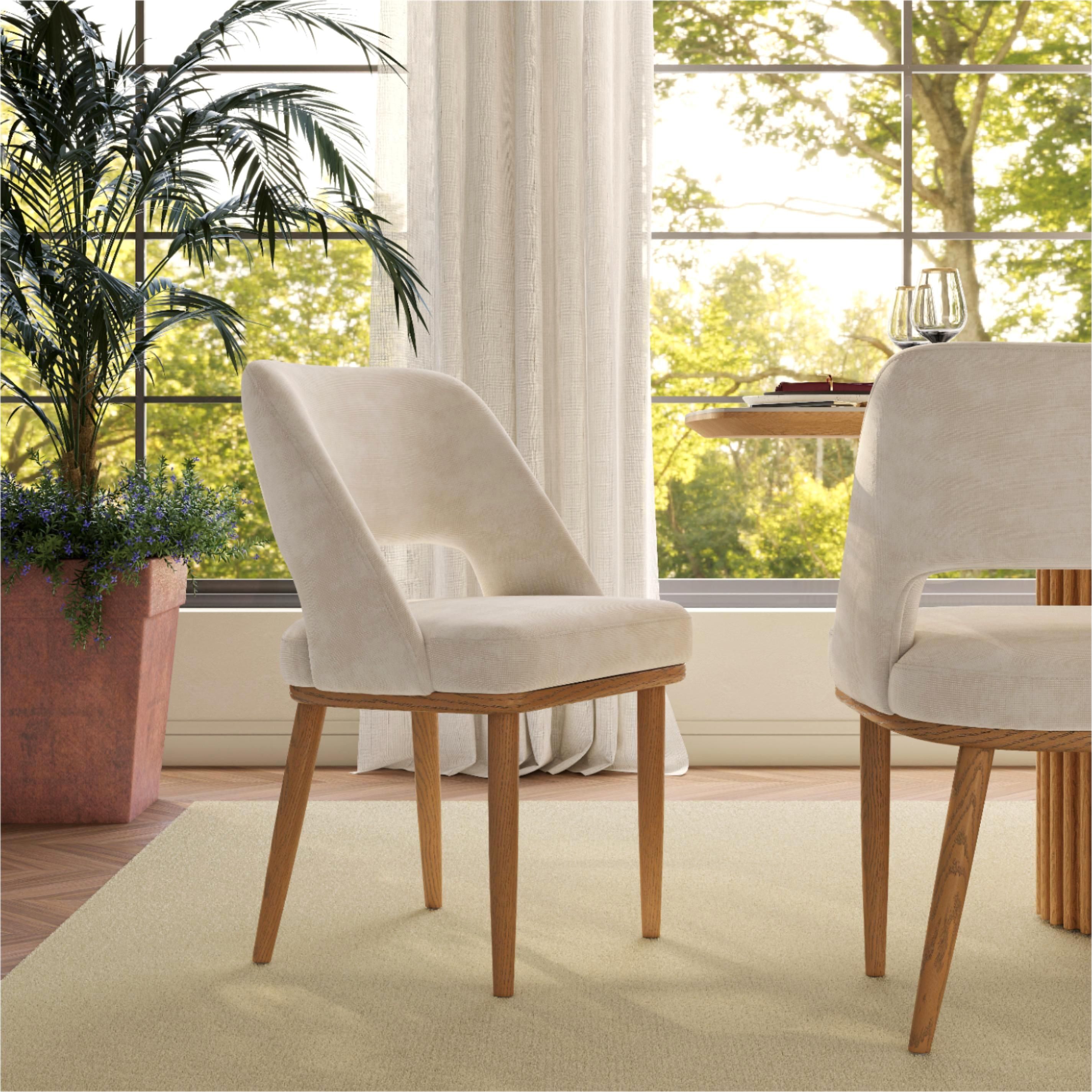 Easy Assembly Beige & Light Walnut Cotton Linen Dining Chairs