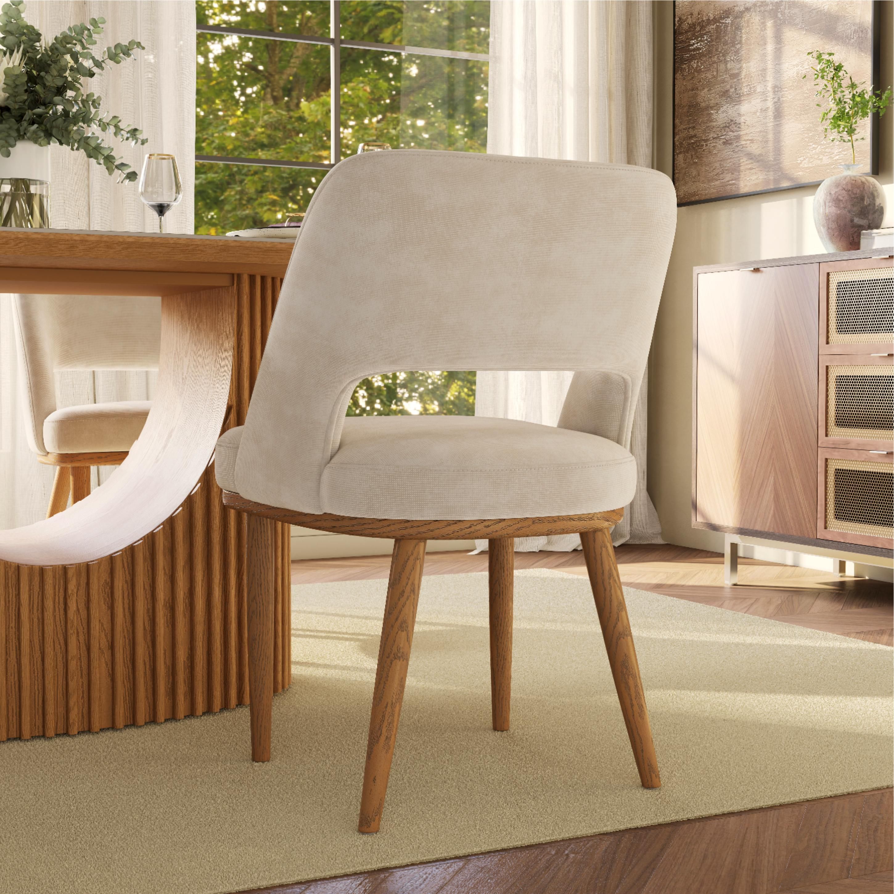 Beige Beige & Light Walnut Cotton Linen Dining Chairs