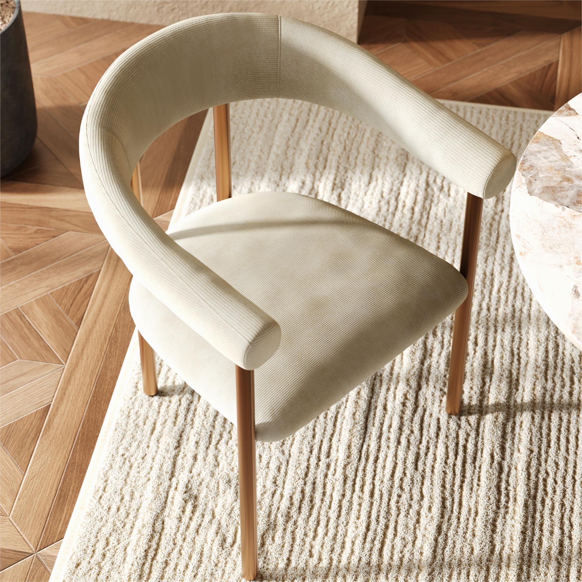 Fully Assembled Beige & Bronze Cotton Linen Dining Chairs