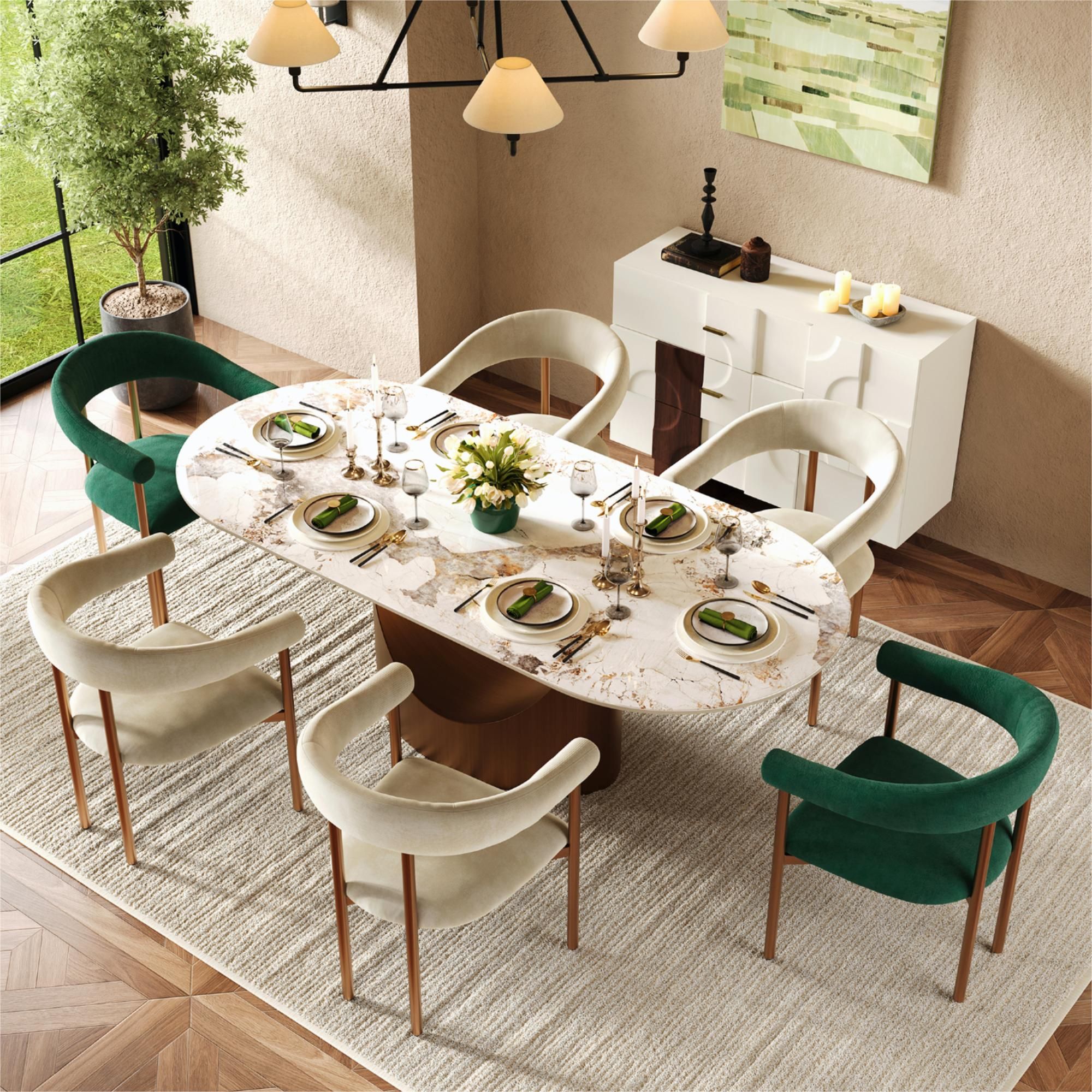 Fully Assembled Beige & Bronze Cotton Linen Dining Chairs